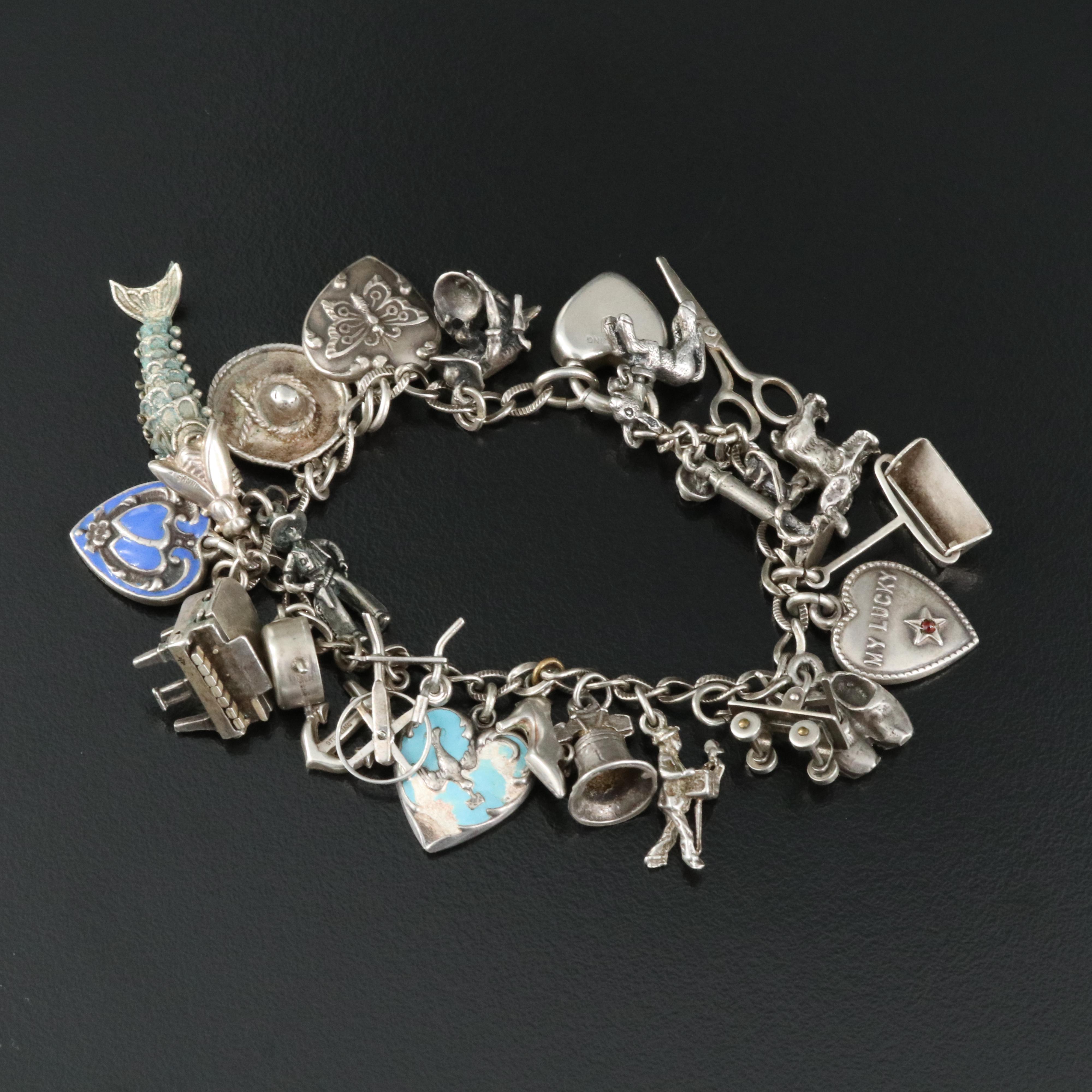 Sterling Charm Bracelet Featuring Walter Lampl, Sweetheart and Articulated Lamb