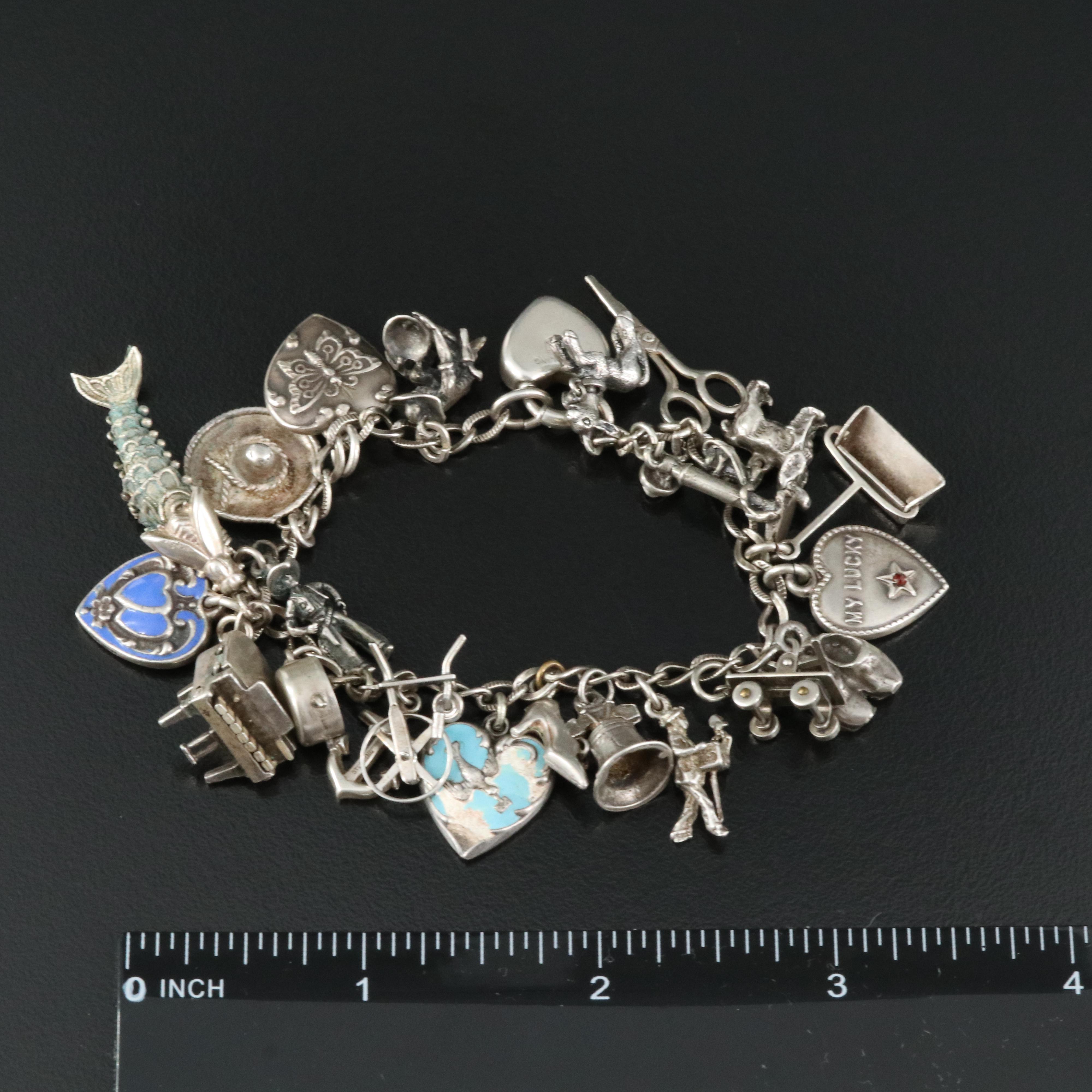 Sterling Charm Bracelet Featuring Walter Lampl, Sweetheart and Articulated Lamb