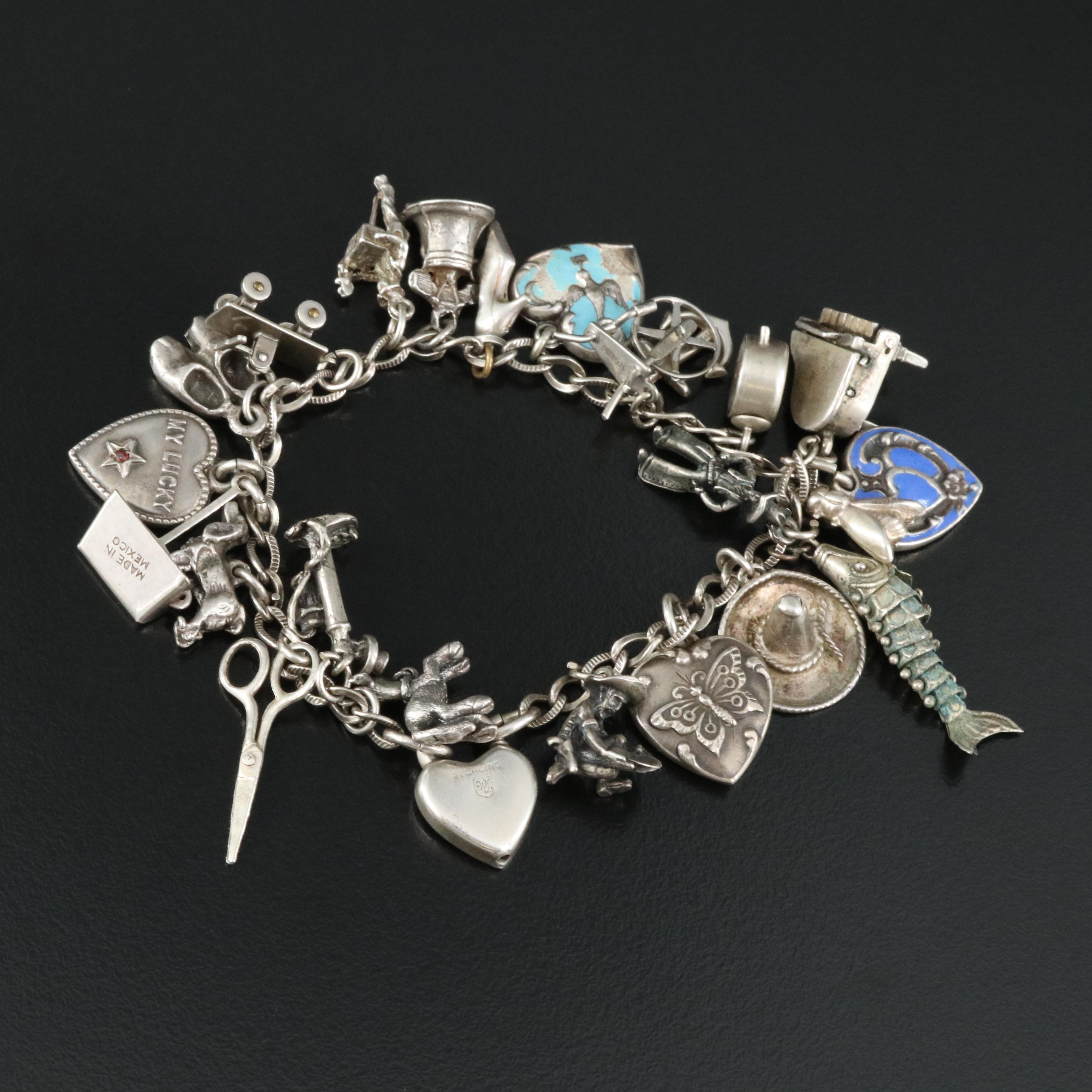 Sterling Charm Bracelet Featuring Walter Lampl, Sweetheart and Articulated Lamb