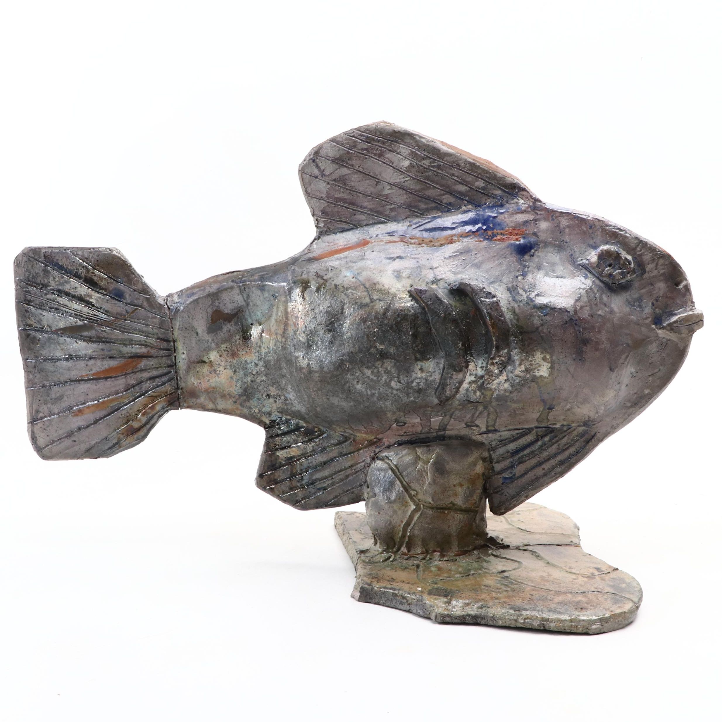 Handmade Art Pottery Fish Sculpture