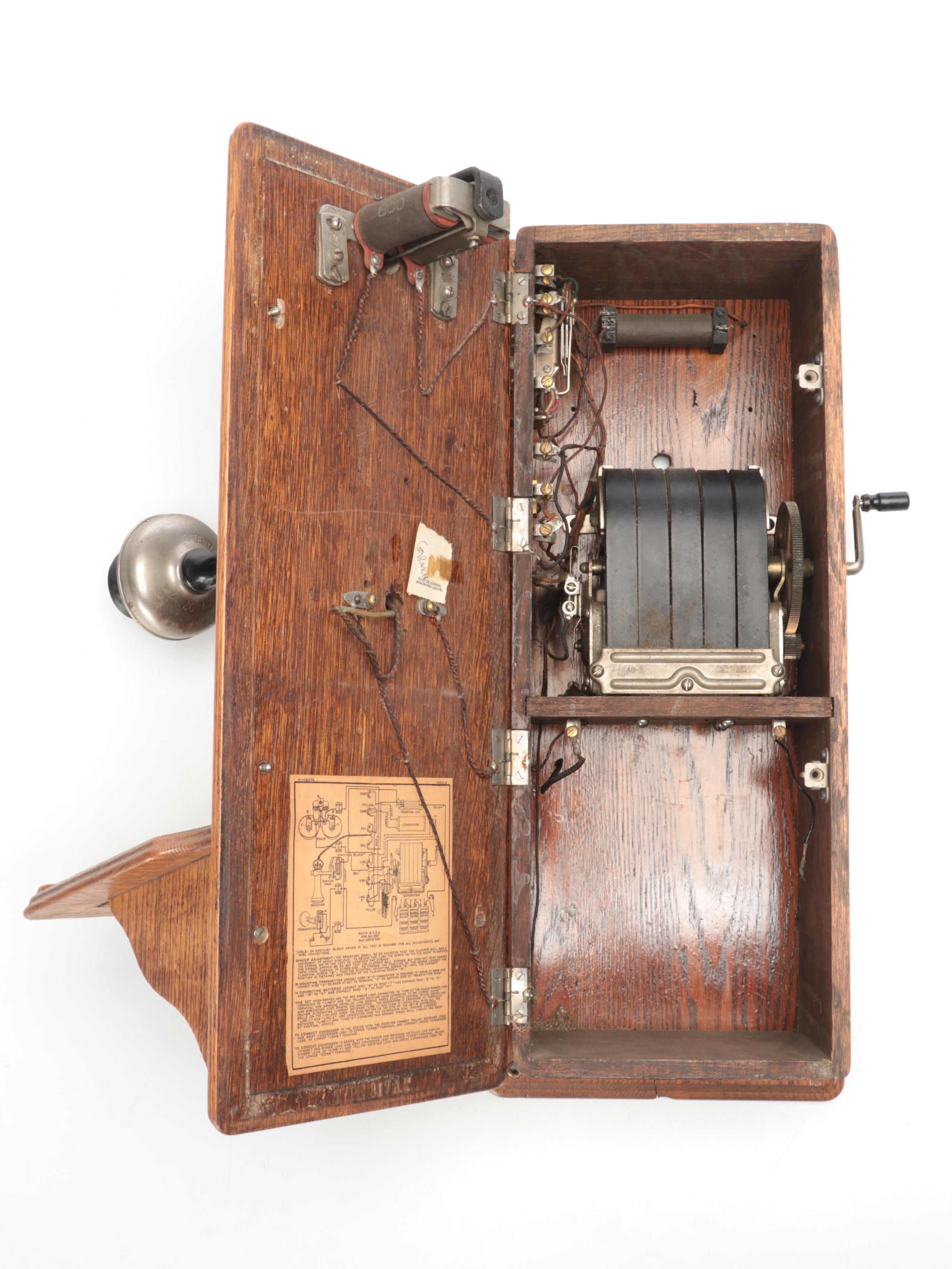 Western Electric Oak Hand-Crank Wall Telephone, Early 20th Century