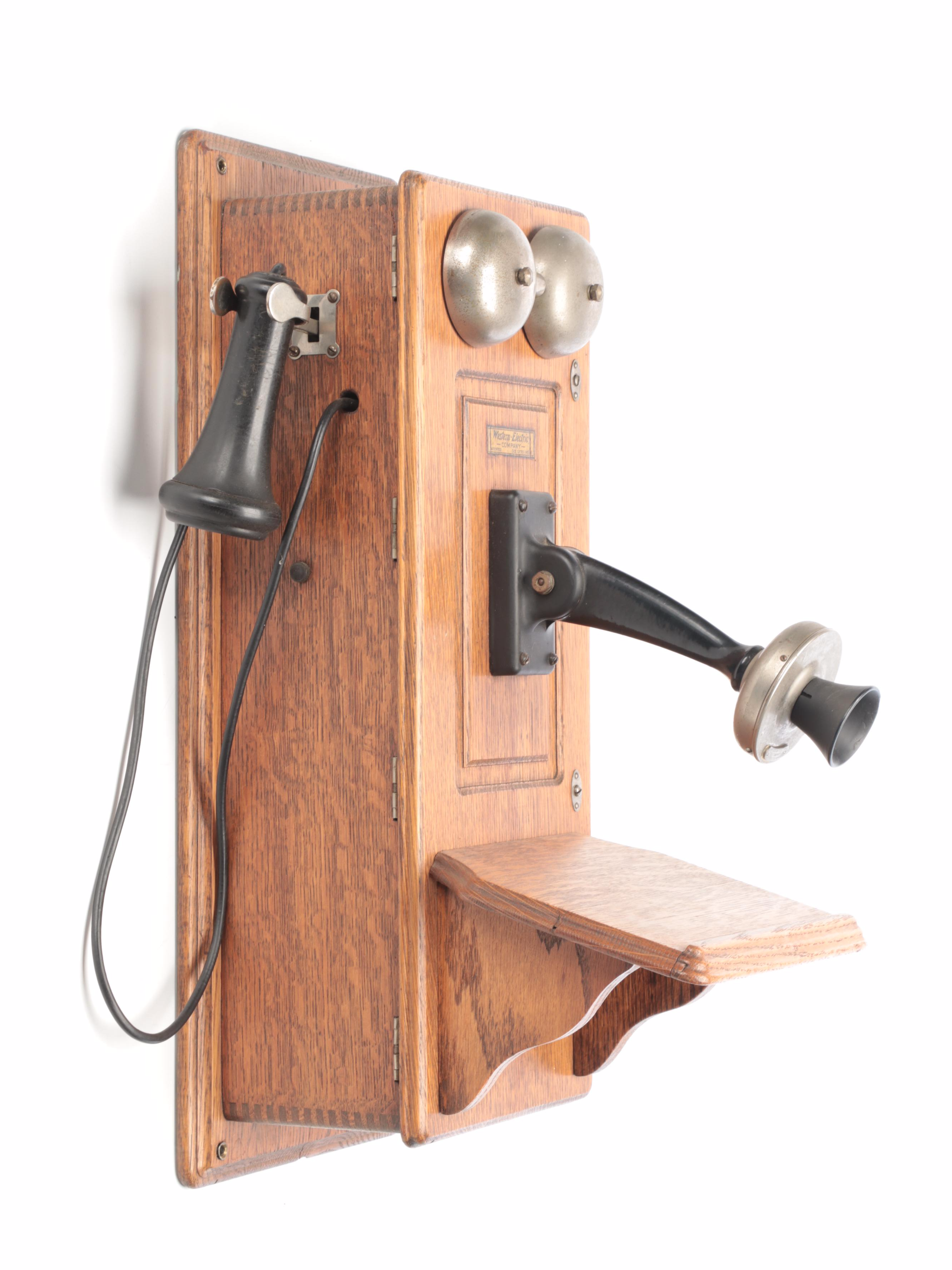Western Electric Oak Hand-Crank Wall Telephone, Early 20th Century