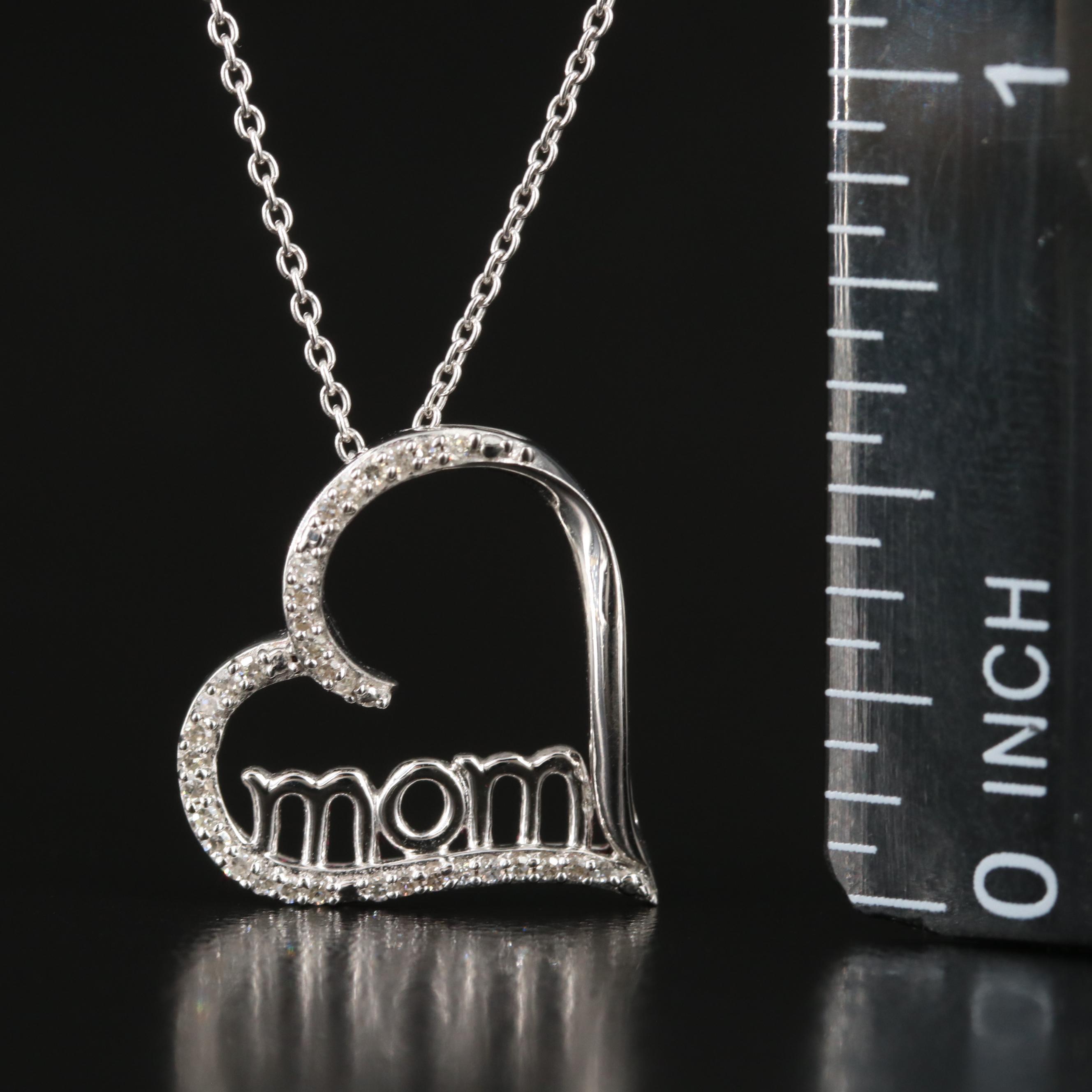 Sterling Diamond Heart "Mom" Pendant Necklace