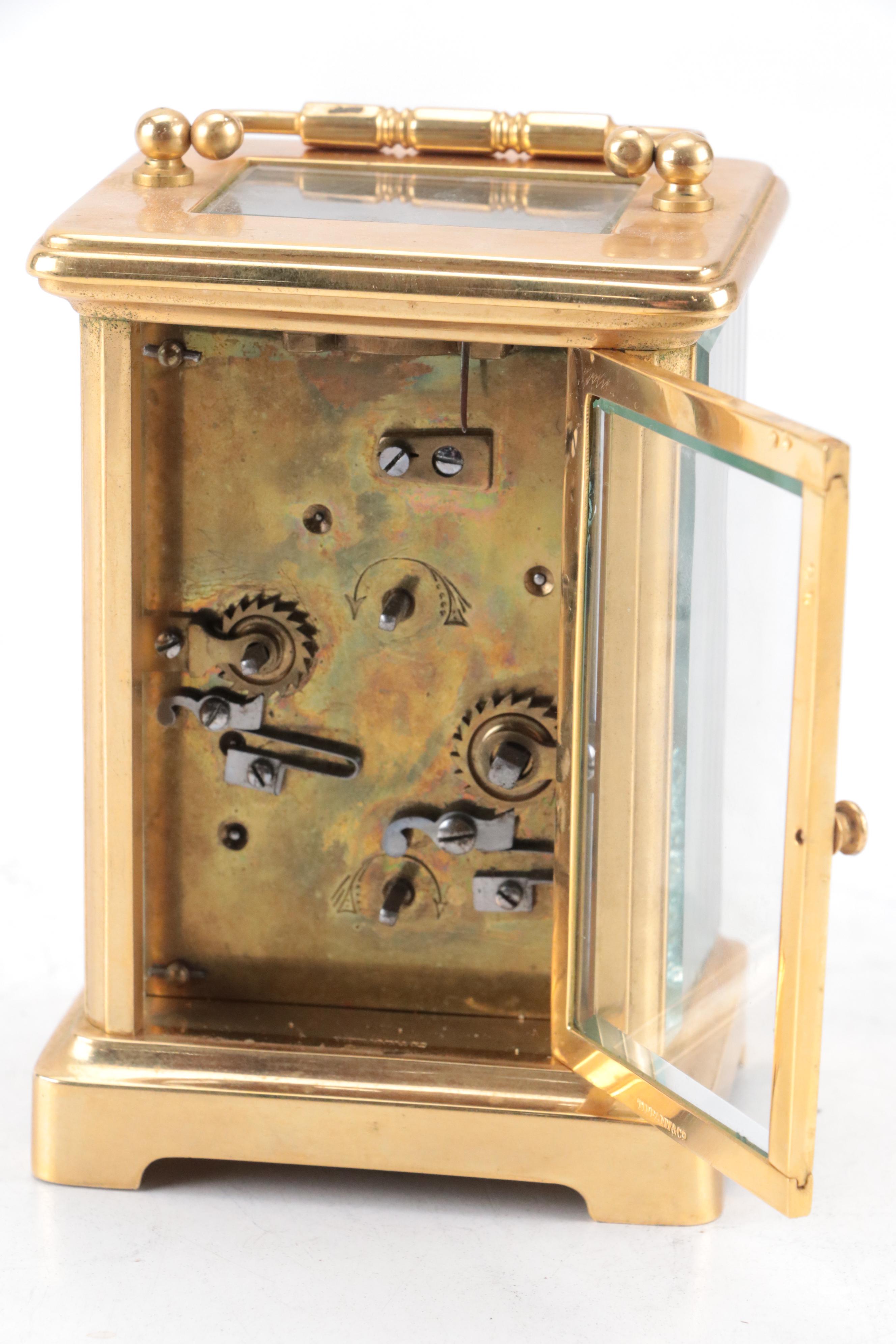 Tiffany & Co. Brass and Beveled Crystal Carriage Clock