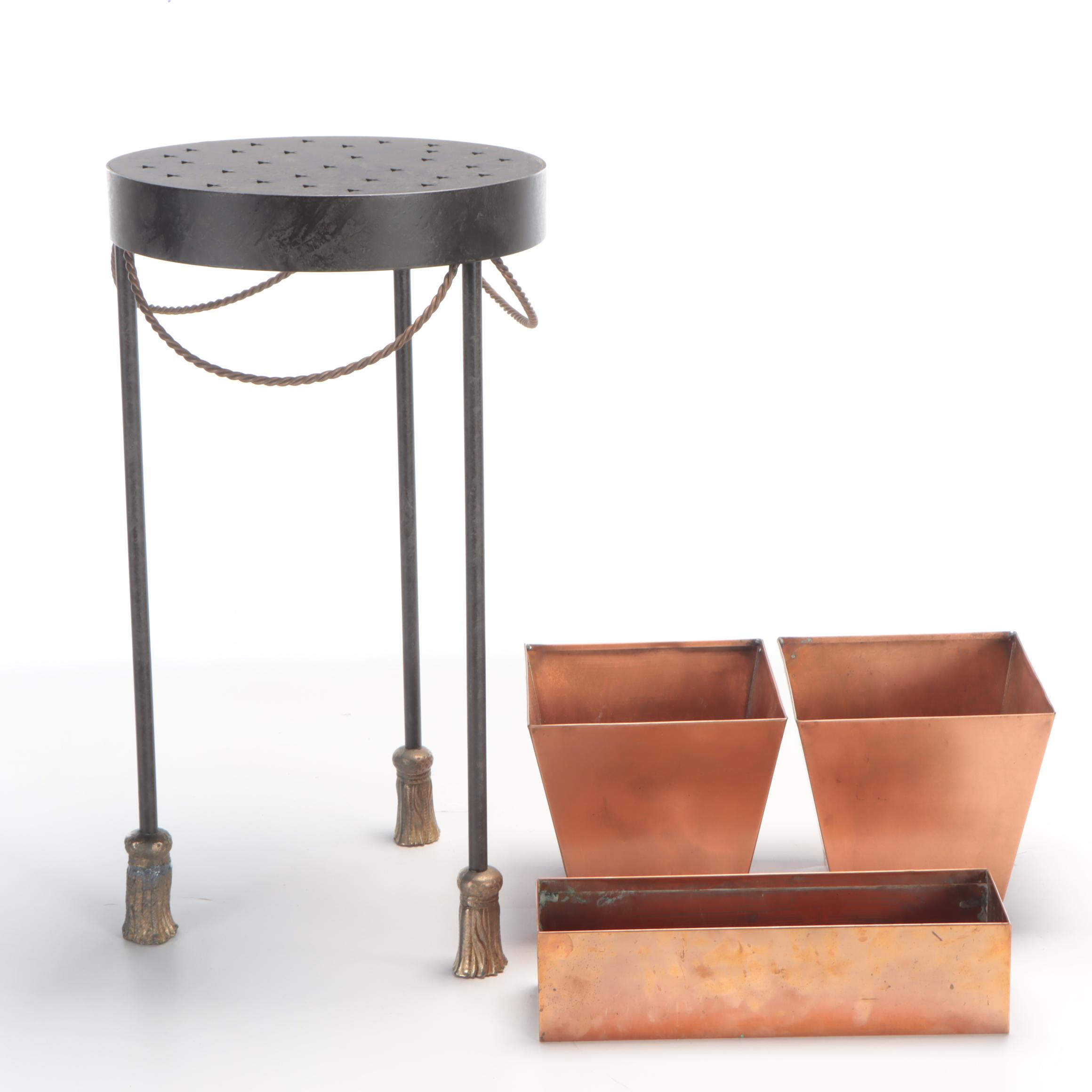 Smith & Hawken Copper Planters with Outdoor Side Table EBTH