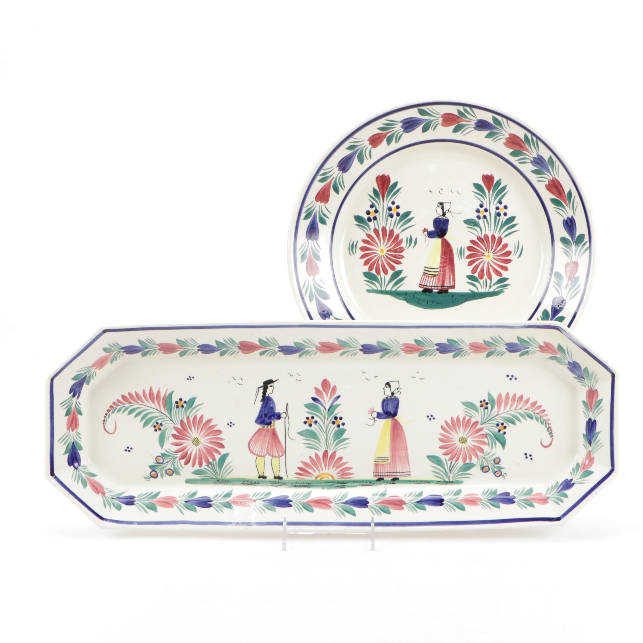 Henriot Quimper Oblong Tray and Round Platter