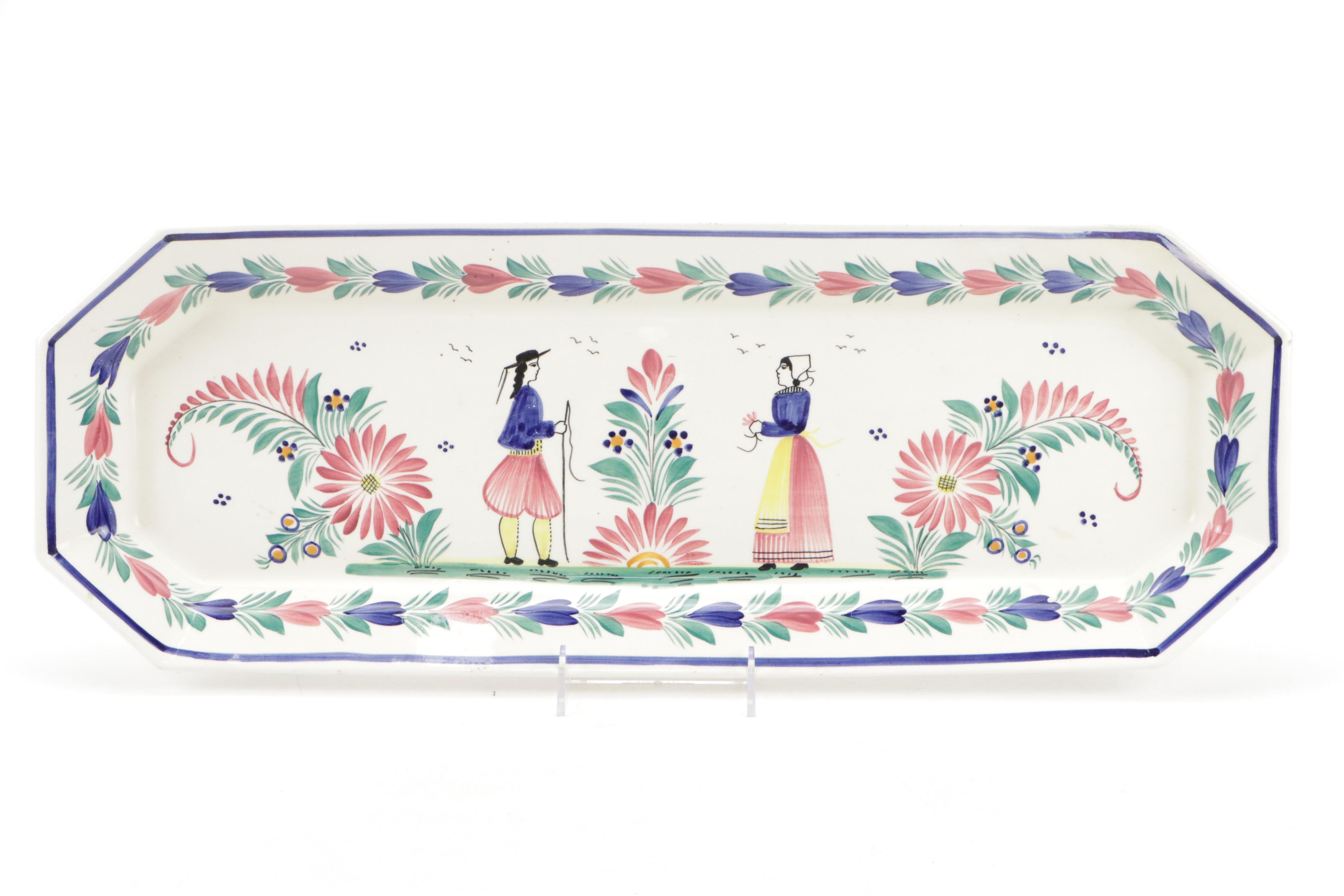 Henriot Quimper Oblong Tray and Round Platter