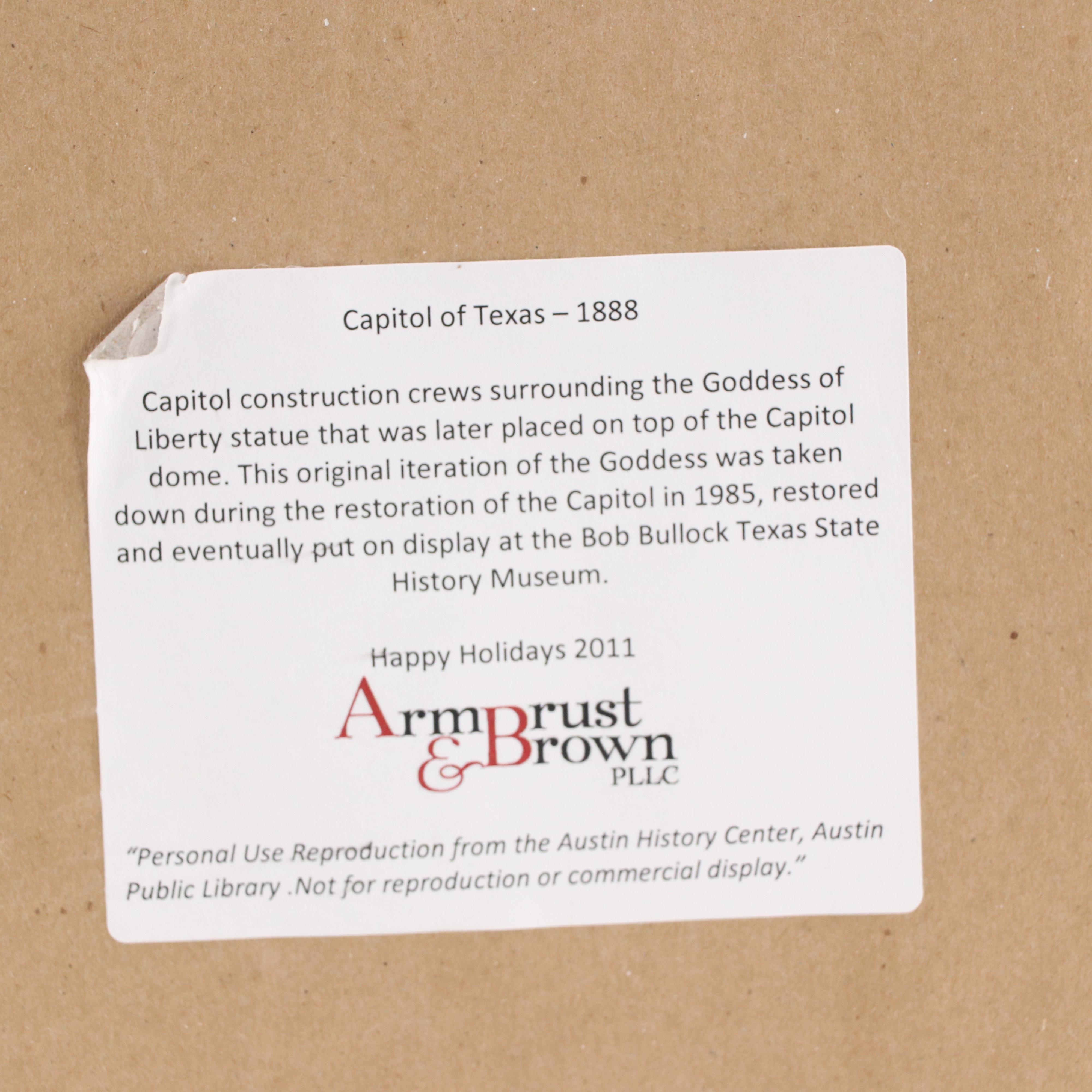 Black and White Photograph of "Capitol of Texas - 1888"