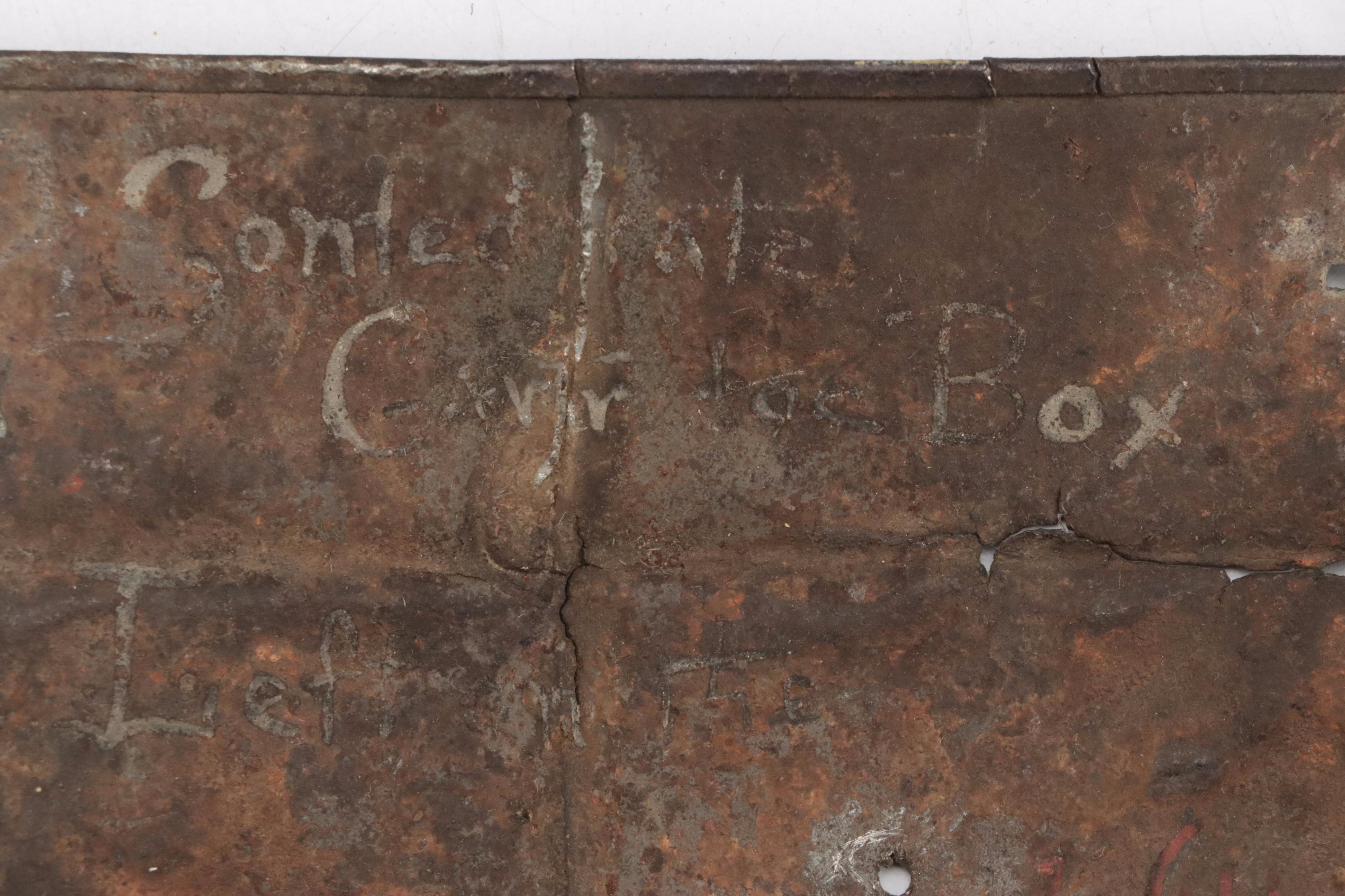 Civil War Era Cartridge Box Bin Fragment Inscribed "Confederate Cartridge Box"
