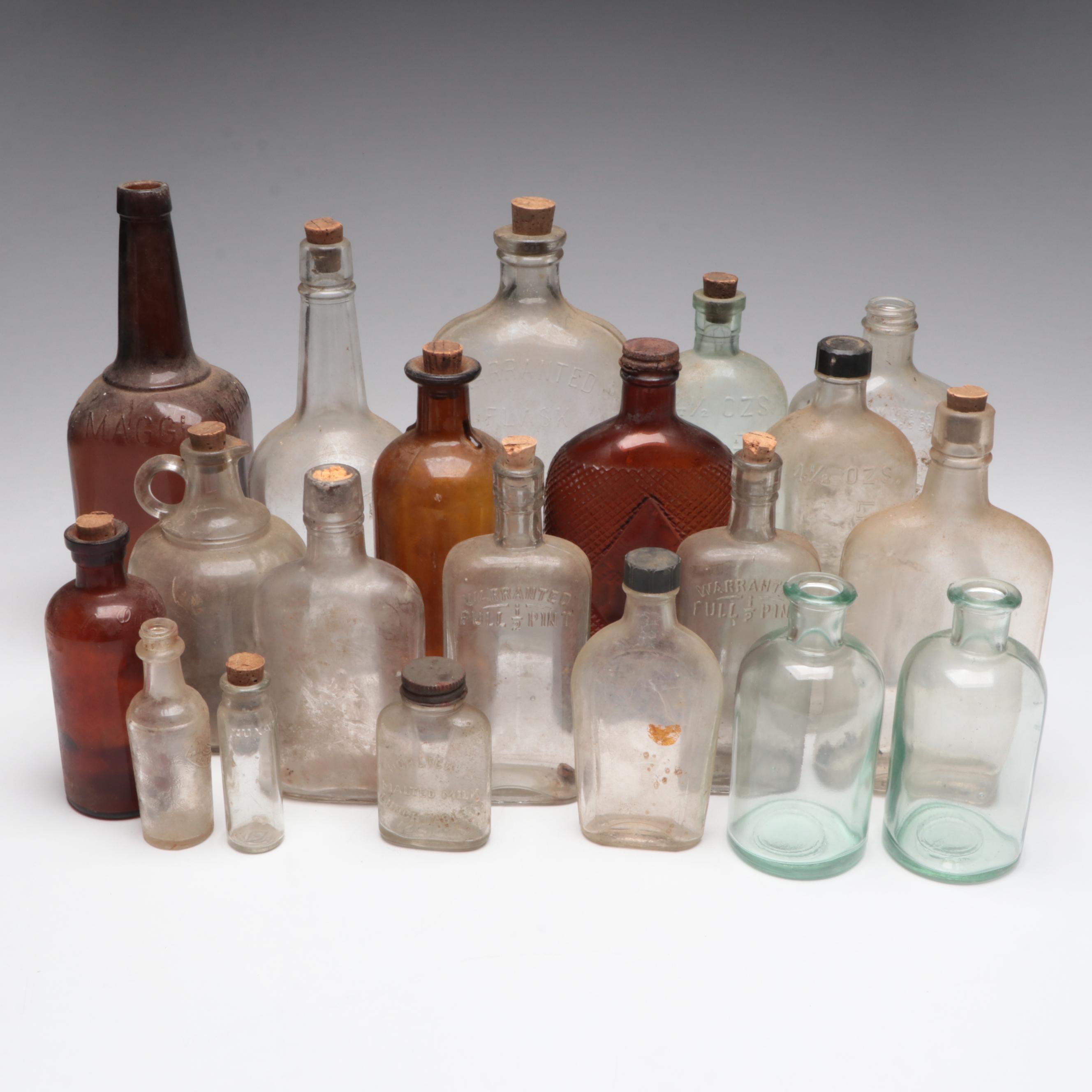Horlicks Malted Milk Powder and Other Glass Liquor Bottles and Apothecary Jars