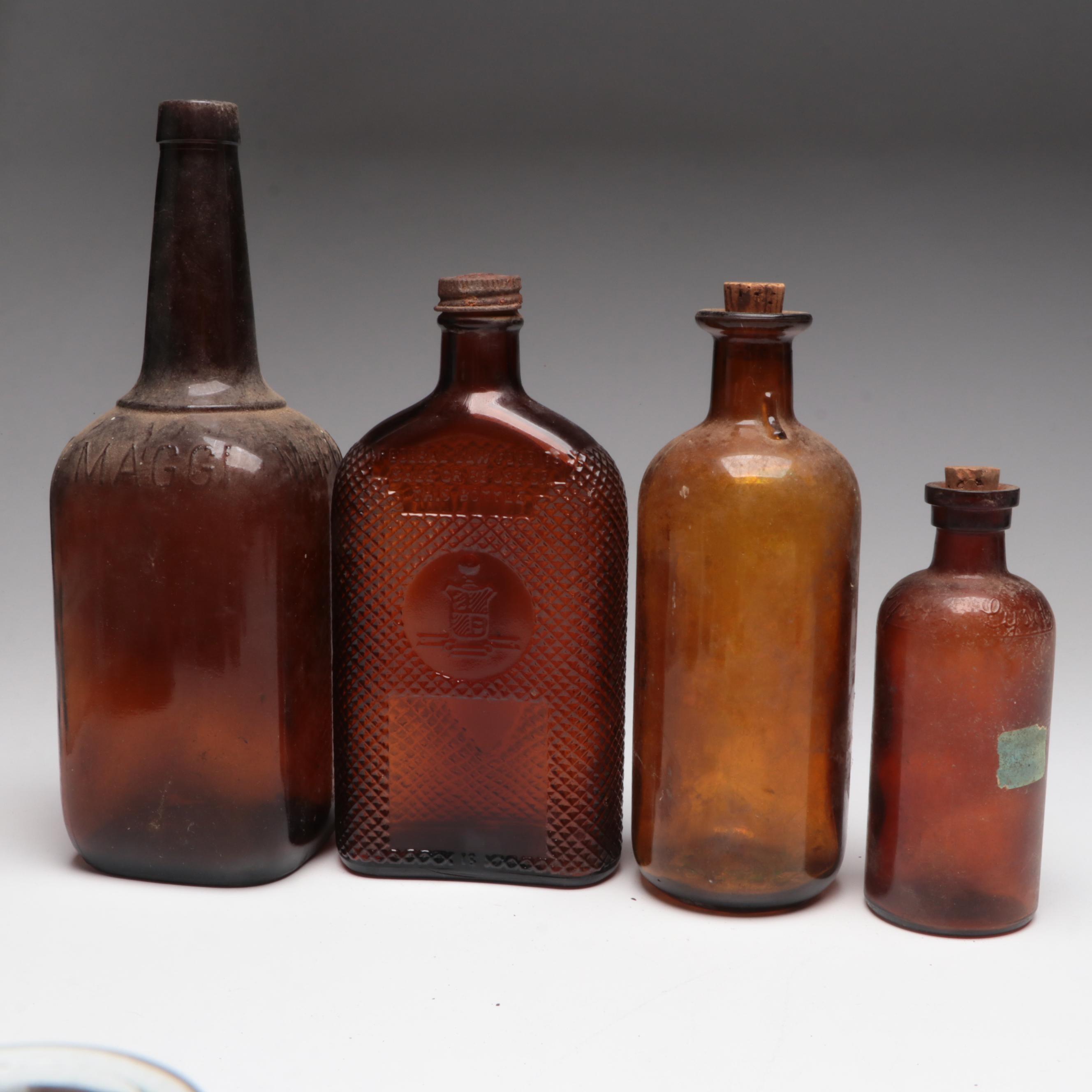 Horlicks Malted Milk Powder and Other Glass Liquor Bottles and Apothecary Jars