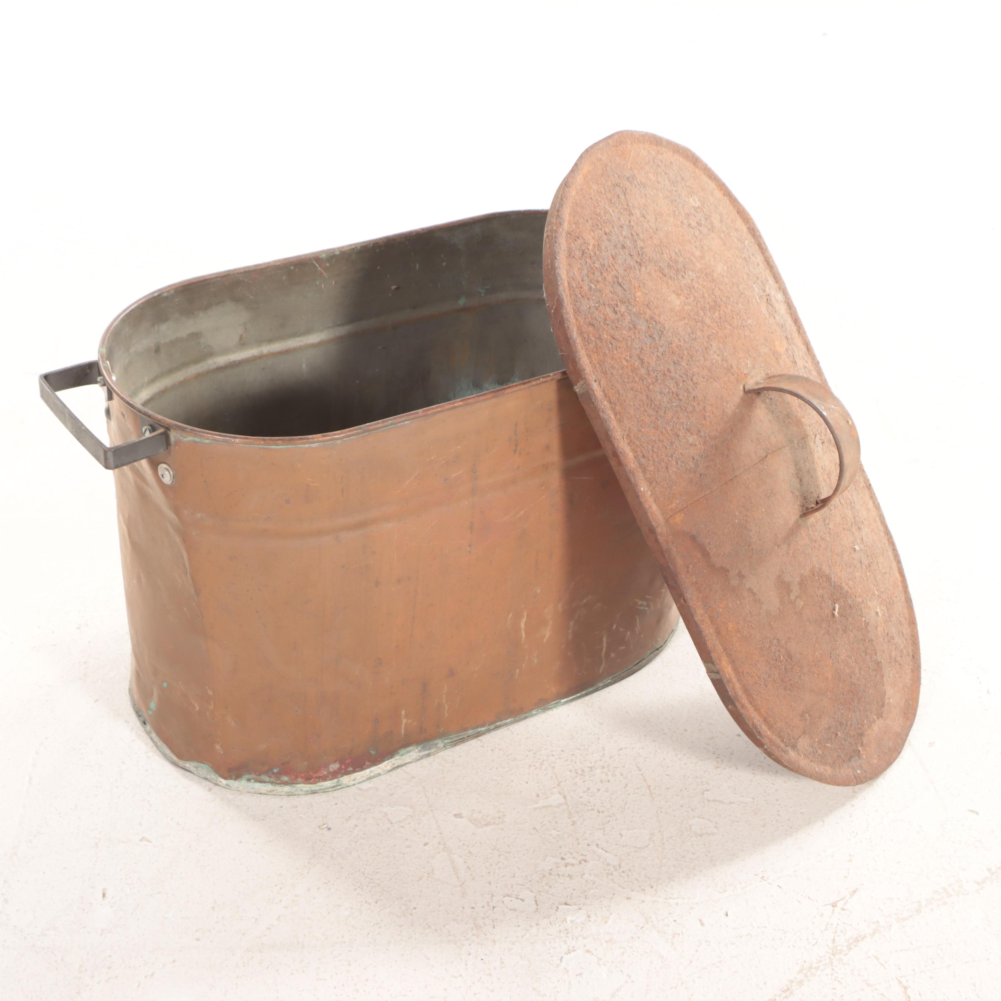 Double-Handled Copper Boiler Wash Tub and Distressed Copper Wash Tub