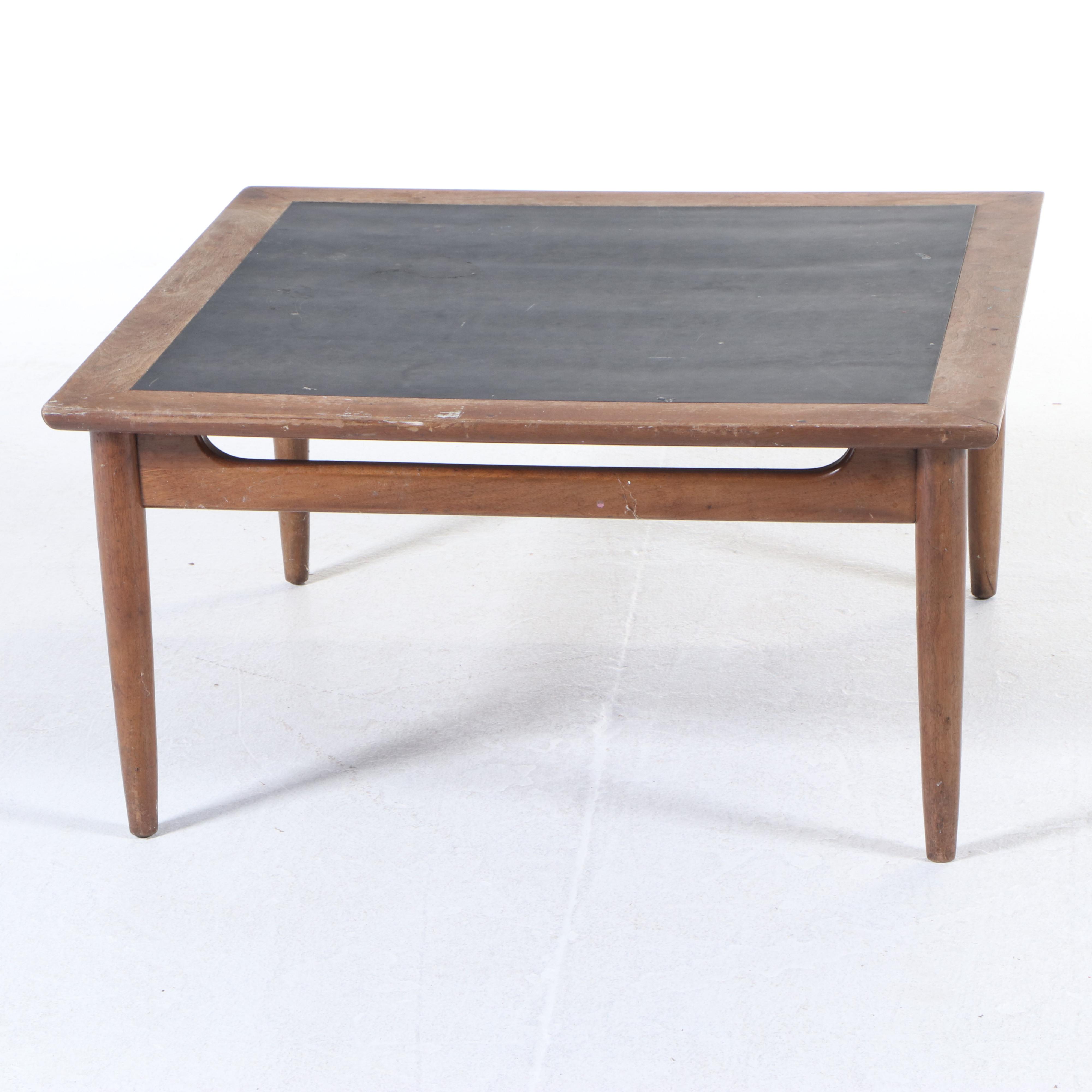 Mid Century Modern Walnut and Black Laminate Coffee Table