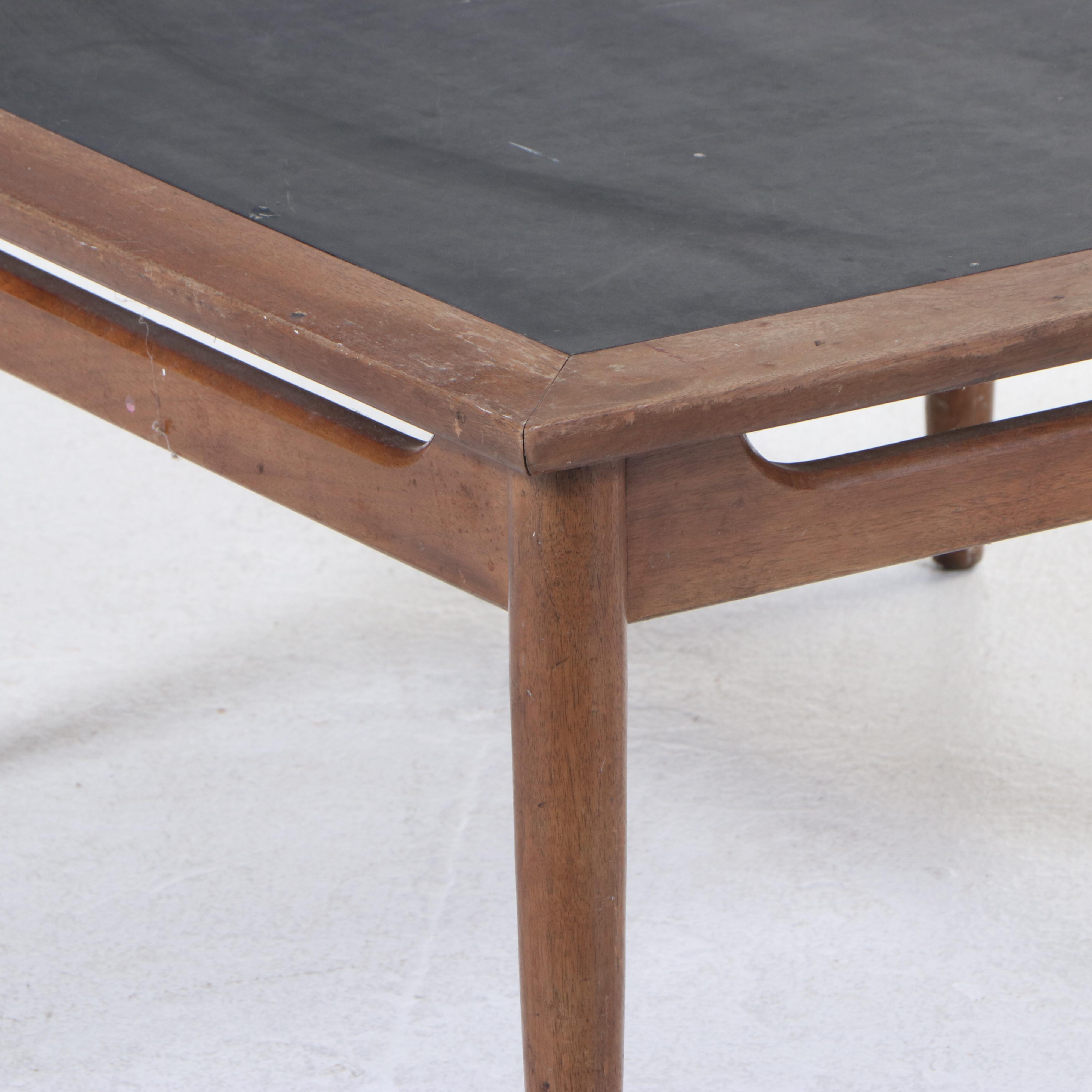 Mid Century Modern Walnut and Black Laminate Coffee Table