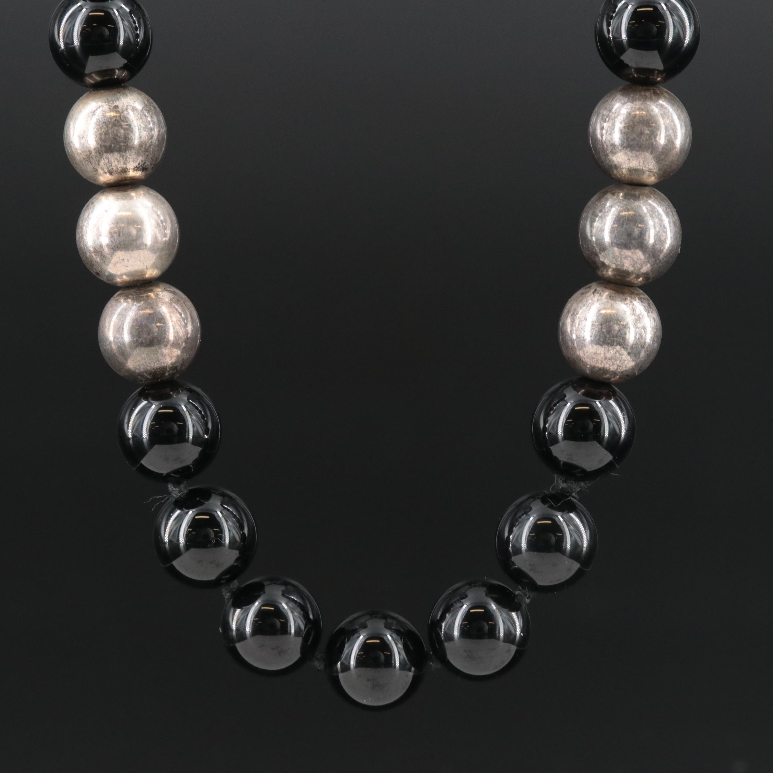 Sterling and Black Onyx Beaded Necklace