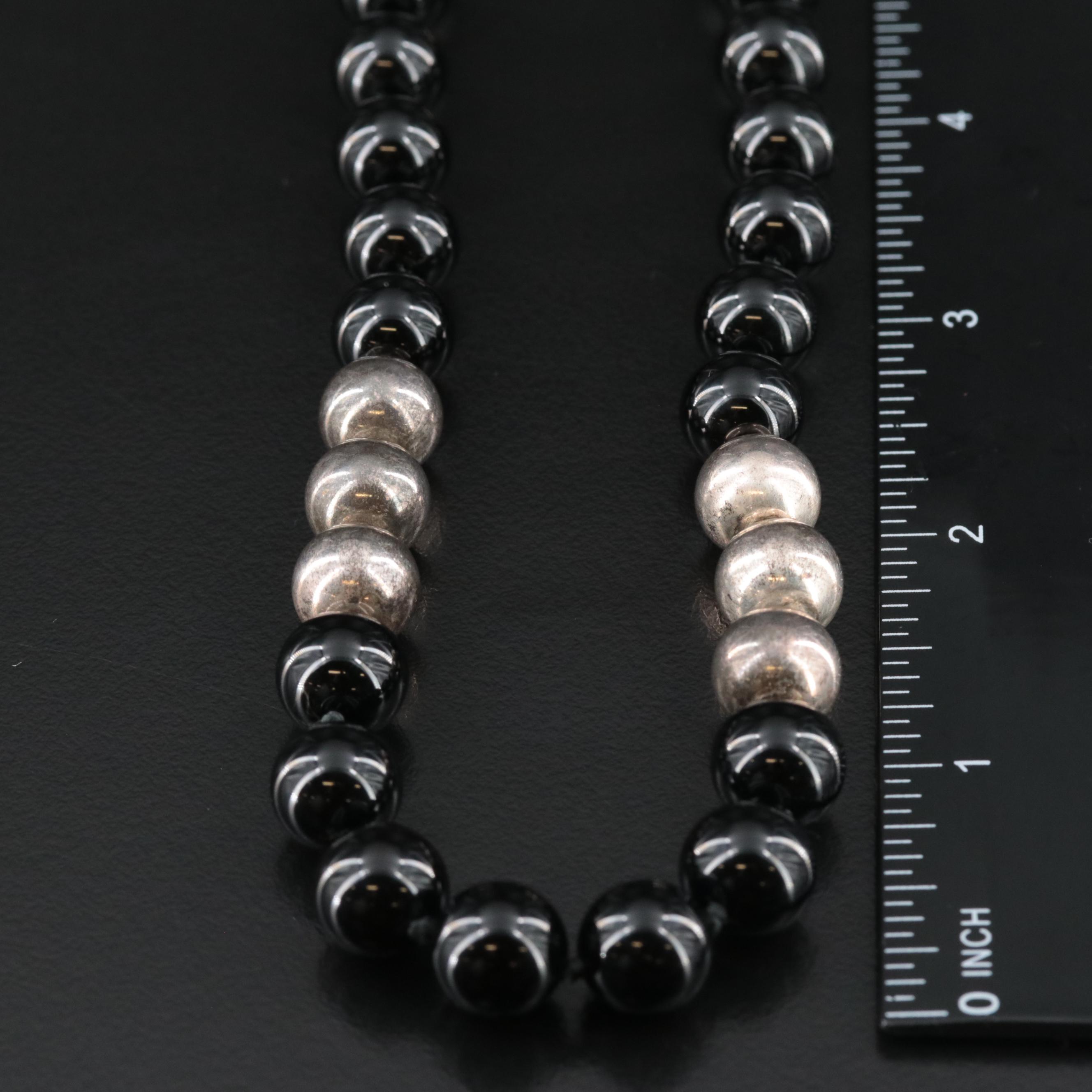 Sterling and Black Onyx Beaded Necklace