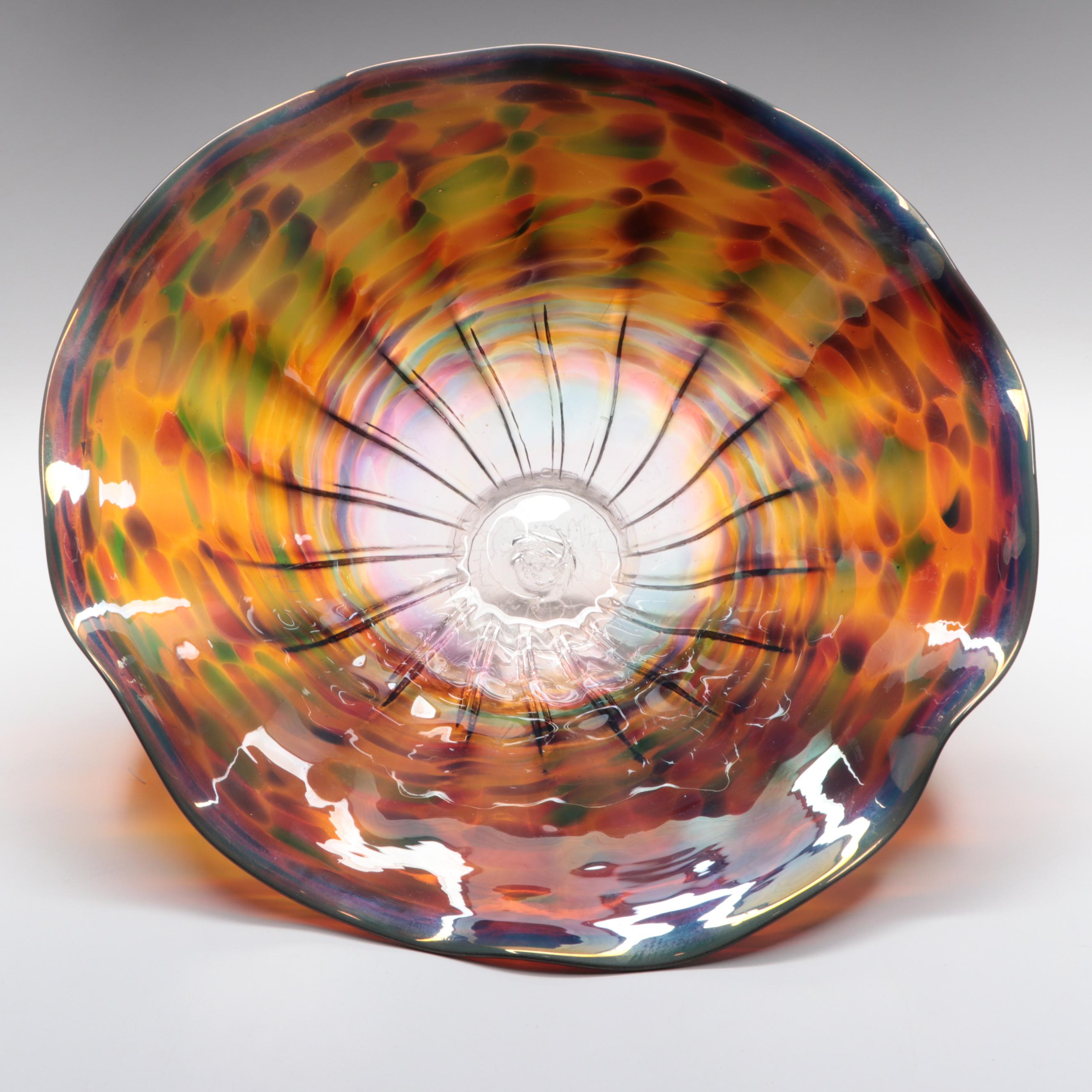 Artist Signed Art Glass Footed Bowl