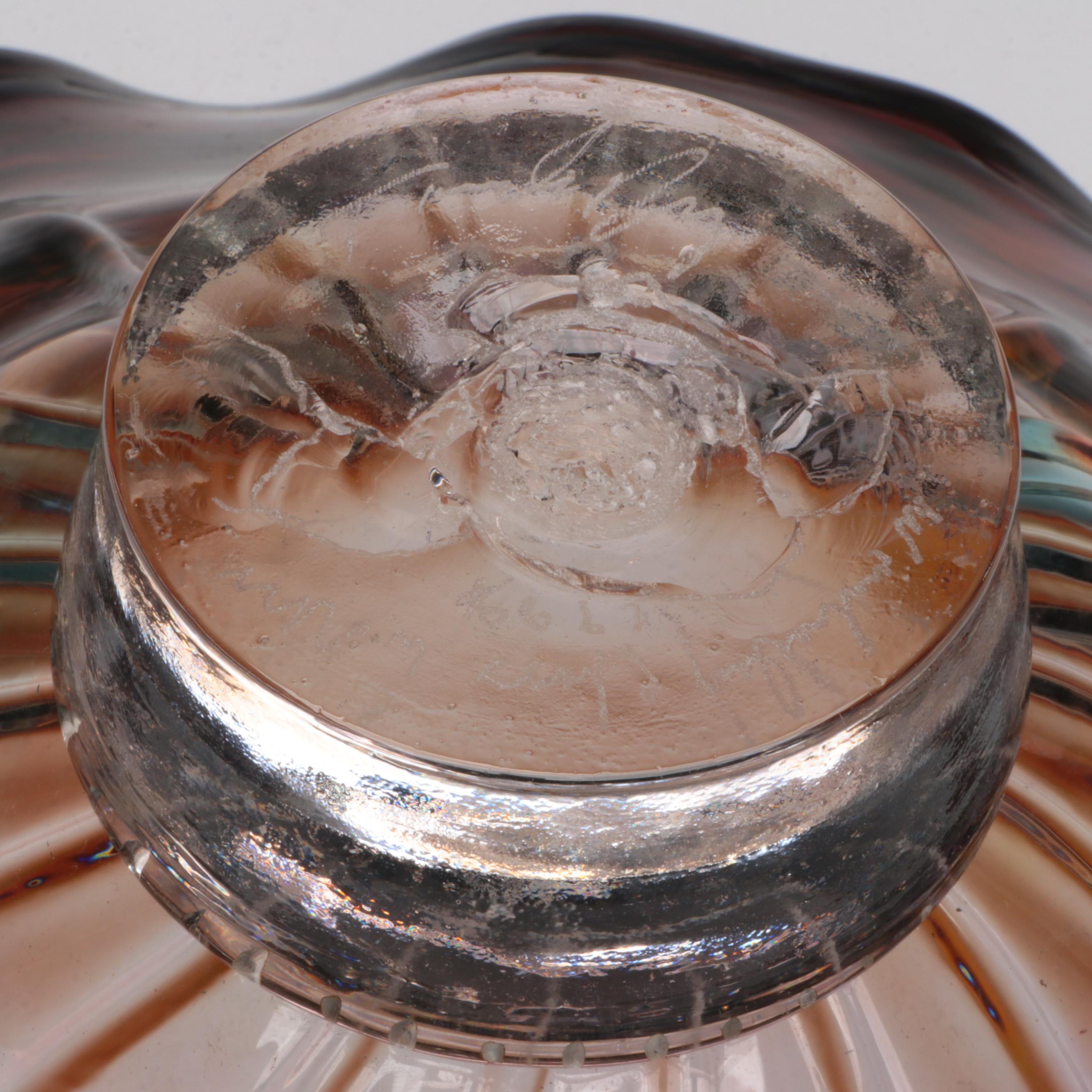 Artist Signed Art Glass Footed Bowl