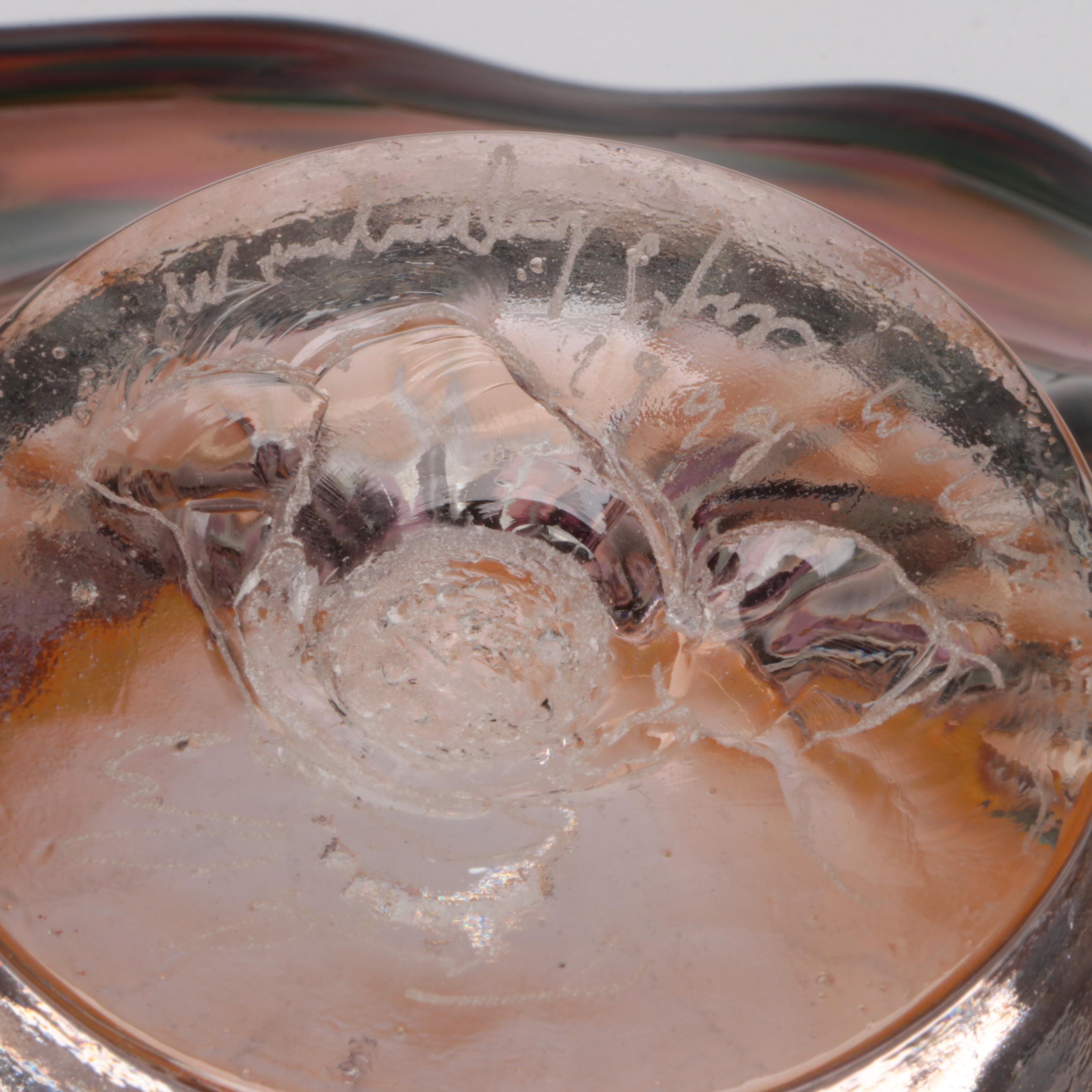 Artist Signed Art Glass Footed Bowl