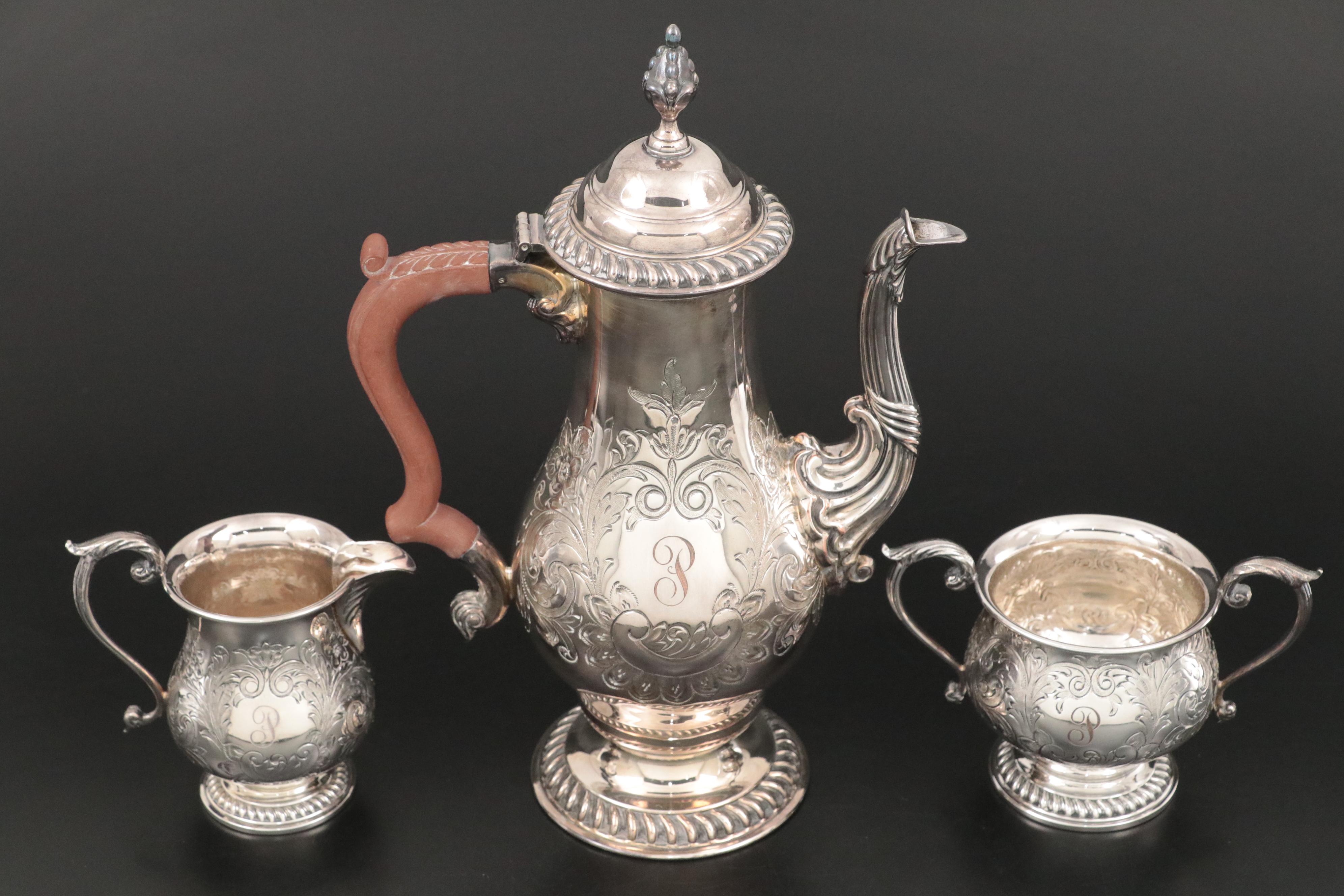 Ellis-Barker Silver Co. Silver Plate Coffee Service and Tray