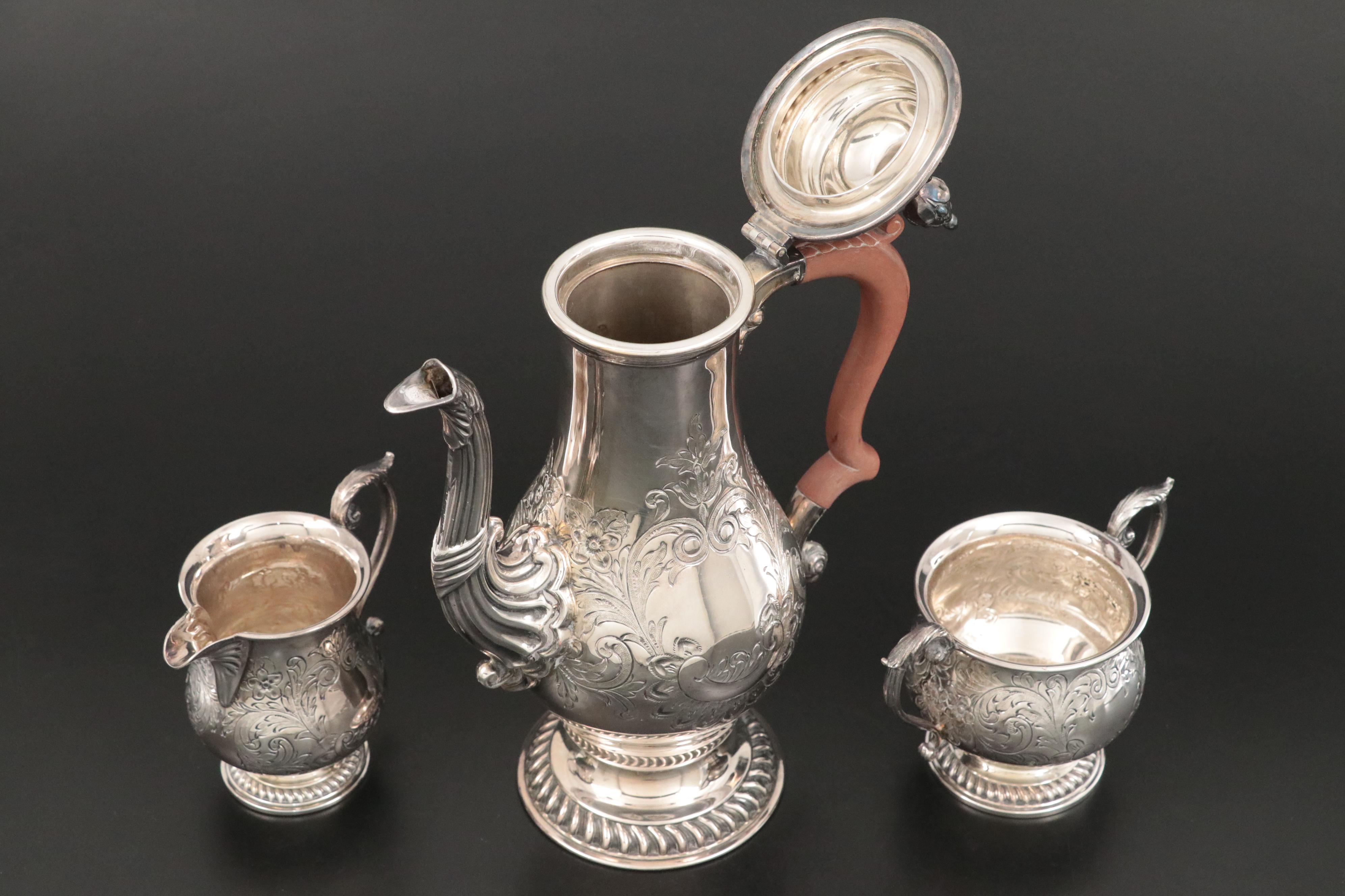 Ellis-Barker Silver Co. Silver Plate Coffee Service and Tray