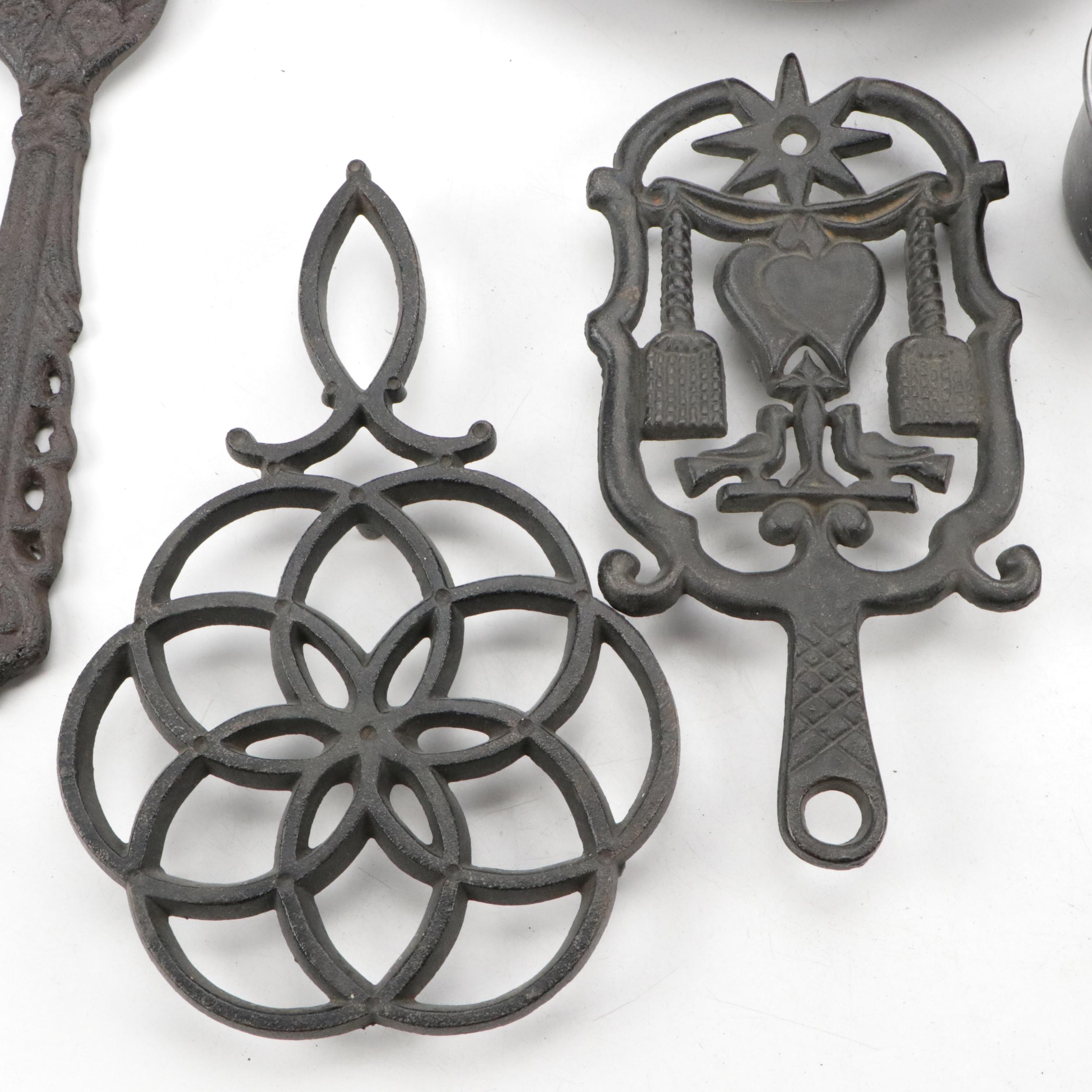 Black Graniteware Camping Cookware with Metal Kettle, Trivets, and Utensils