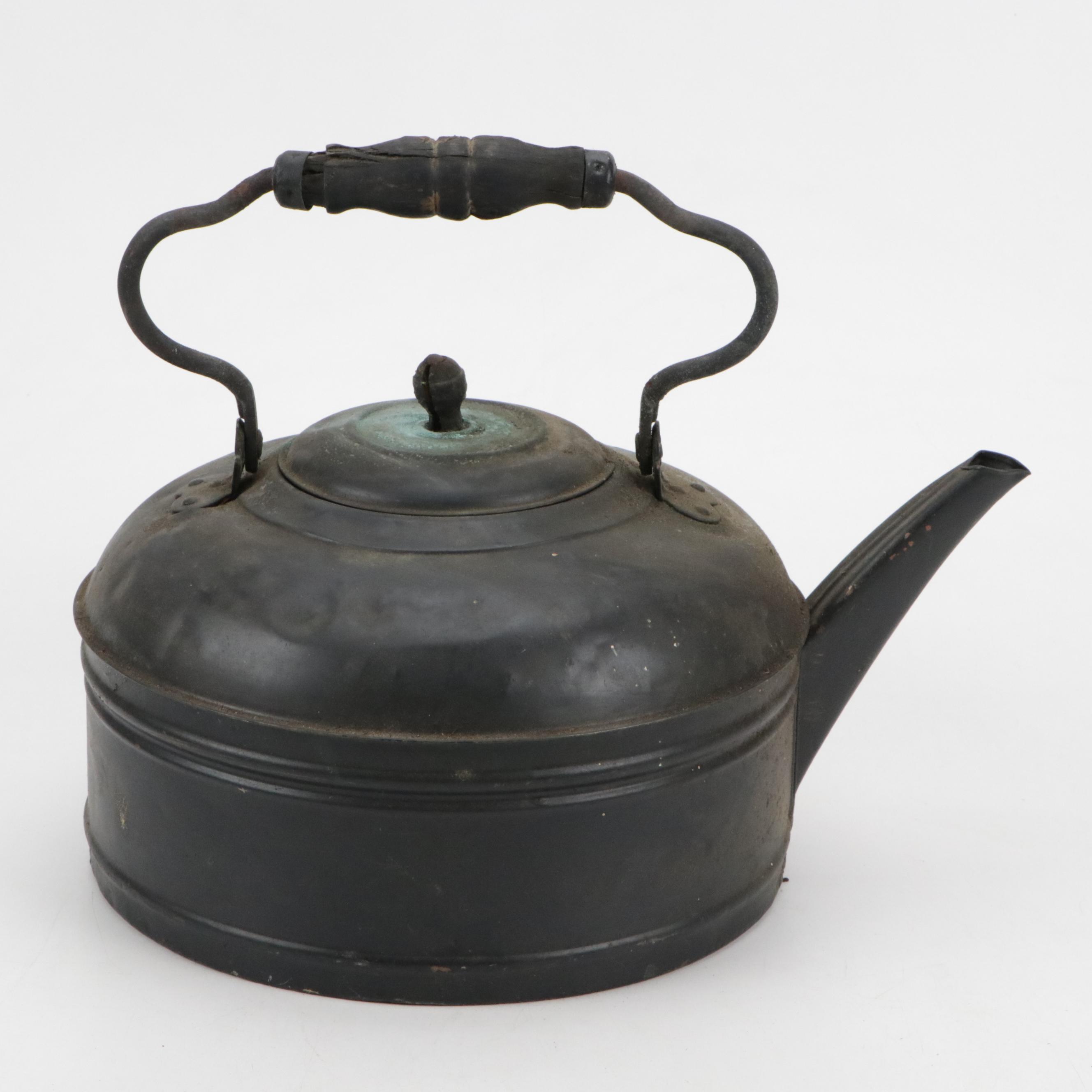 Black Graniteware Camping Cookware with Metal Kettle, Trivets, and Utensils