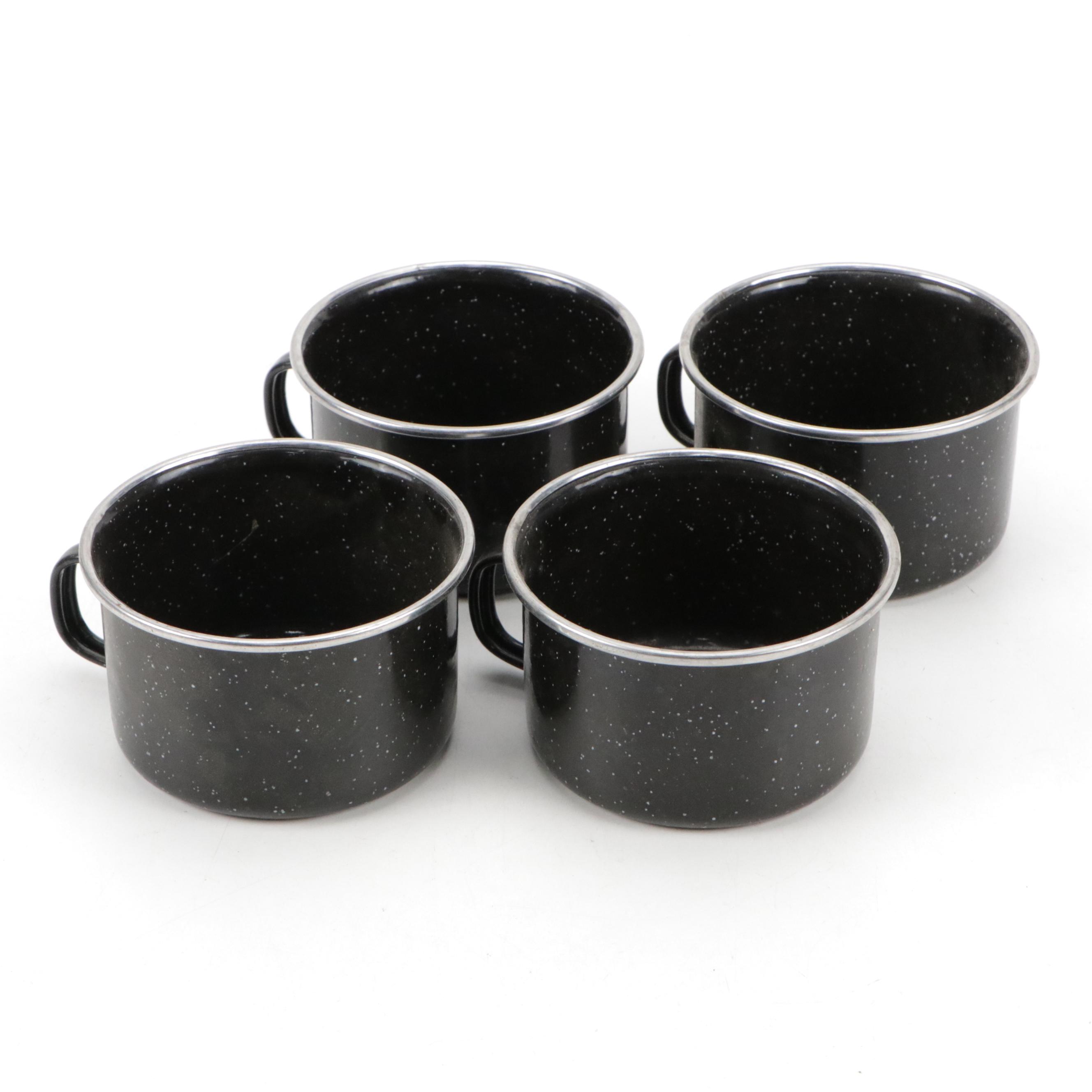 Black Graniteware Camping Cookware with Metal Kettle, Trivets, and Utensils