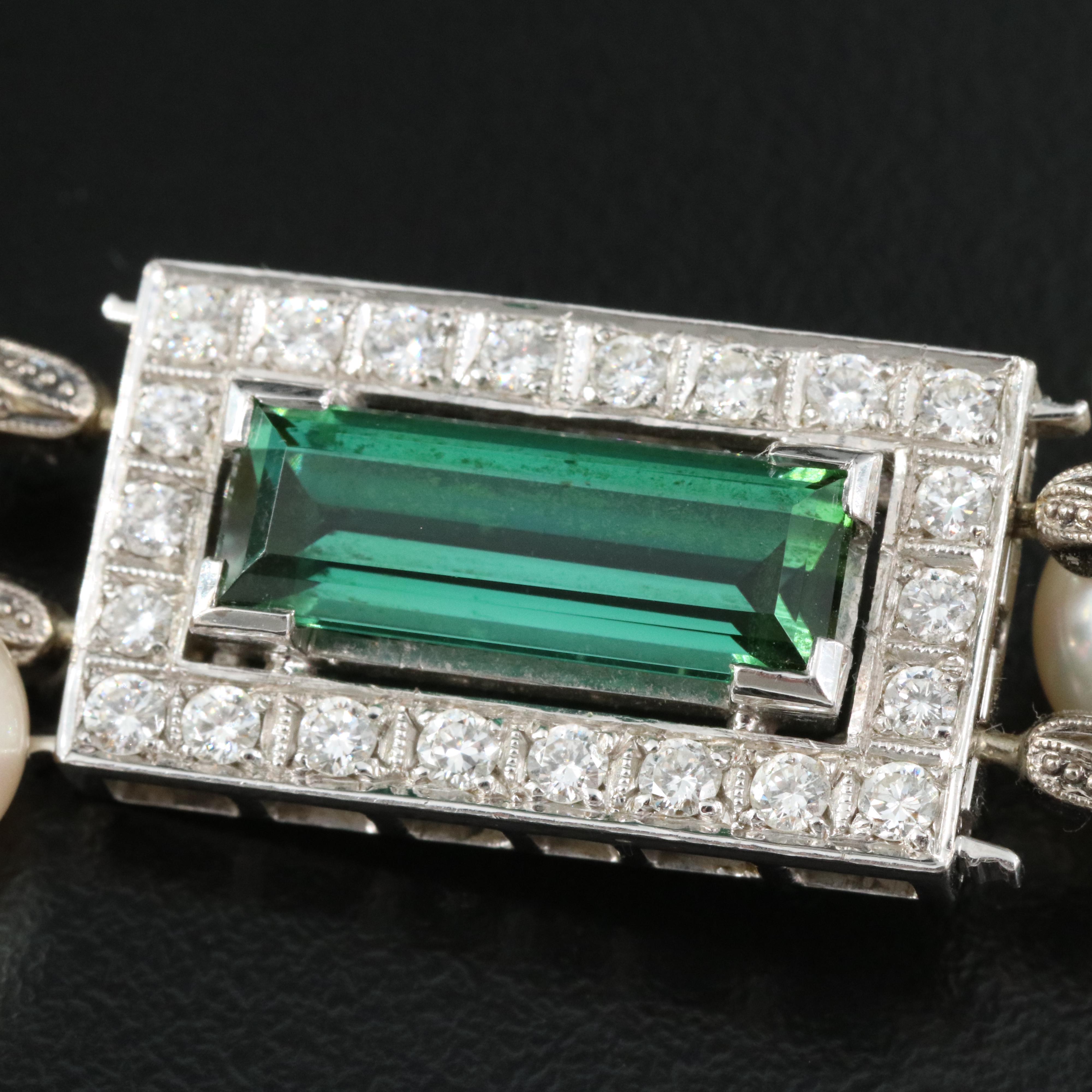 Graduated Two-Strand Pearl Necklace with 14K Tourmaline and Diamond Clasp