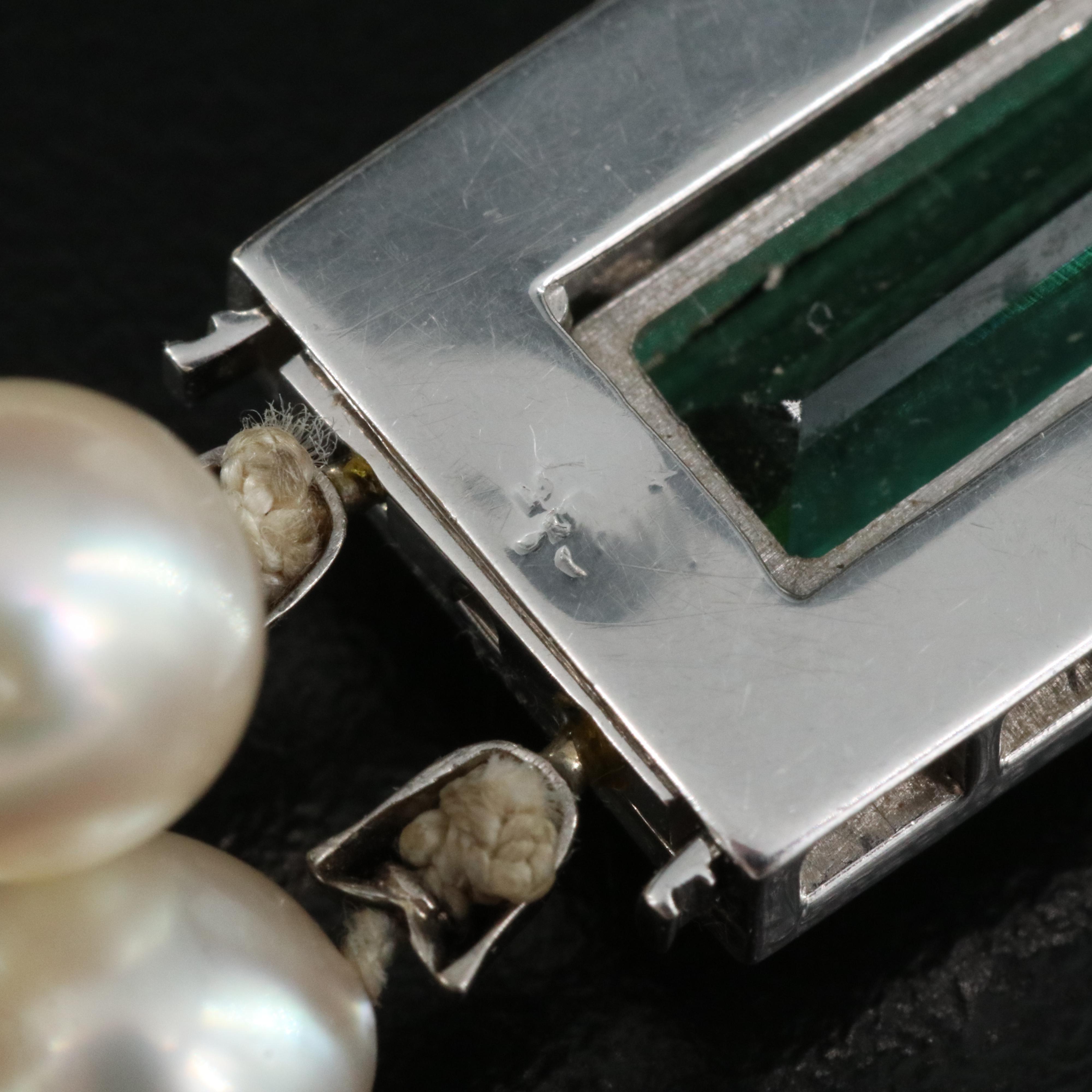 Graduated Two-Strand Pearl Necklace with 14K Tourmaline and Diamond Clasp
