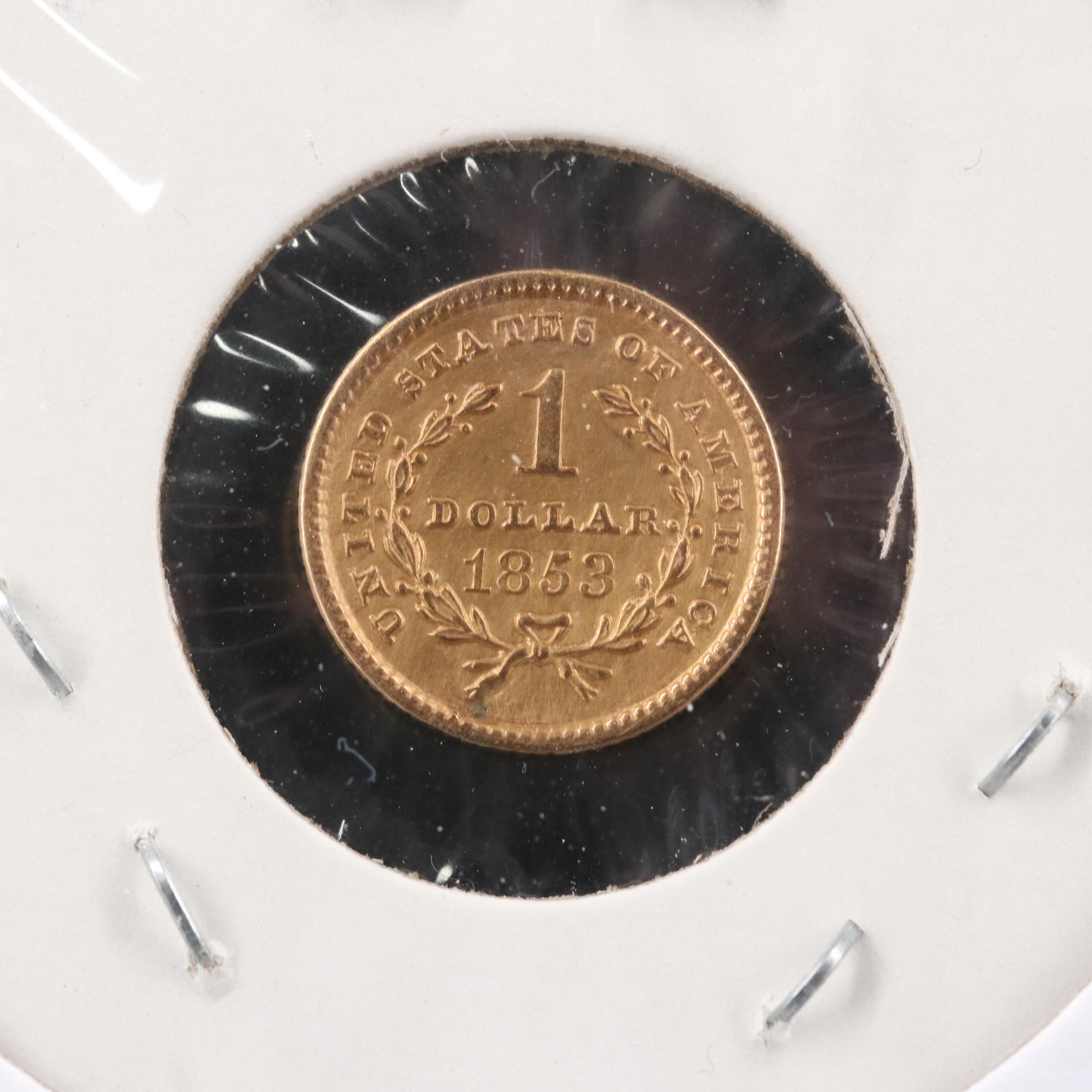 1853 Liberty Head $1 Gold Coin