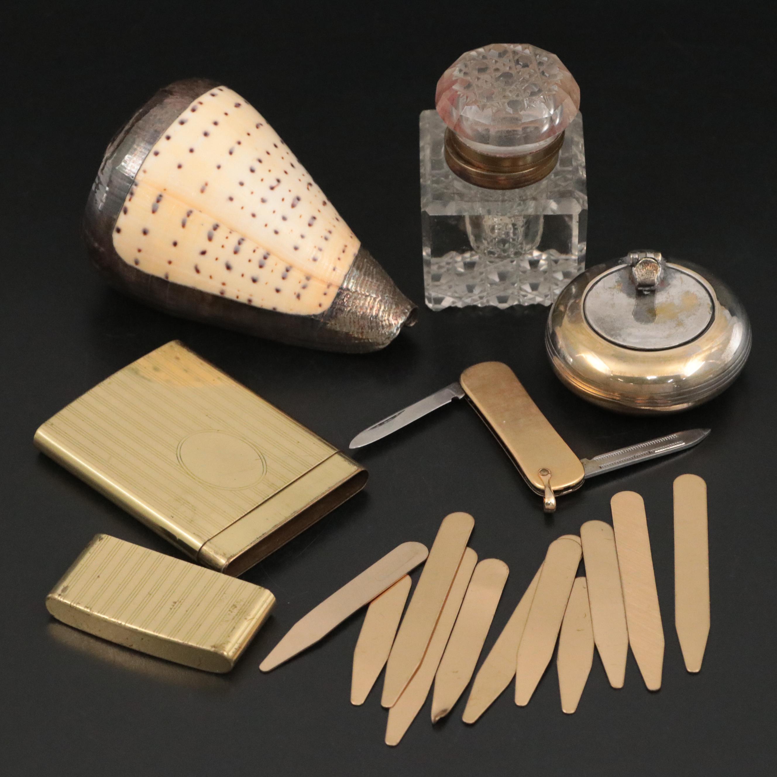 Chas T. Kennedy Brass Cigarette Case with Brass Collar Stays and More Décor