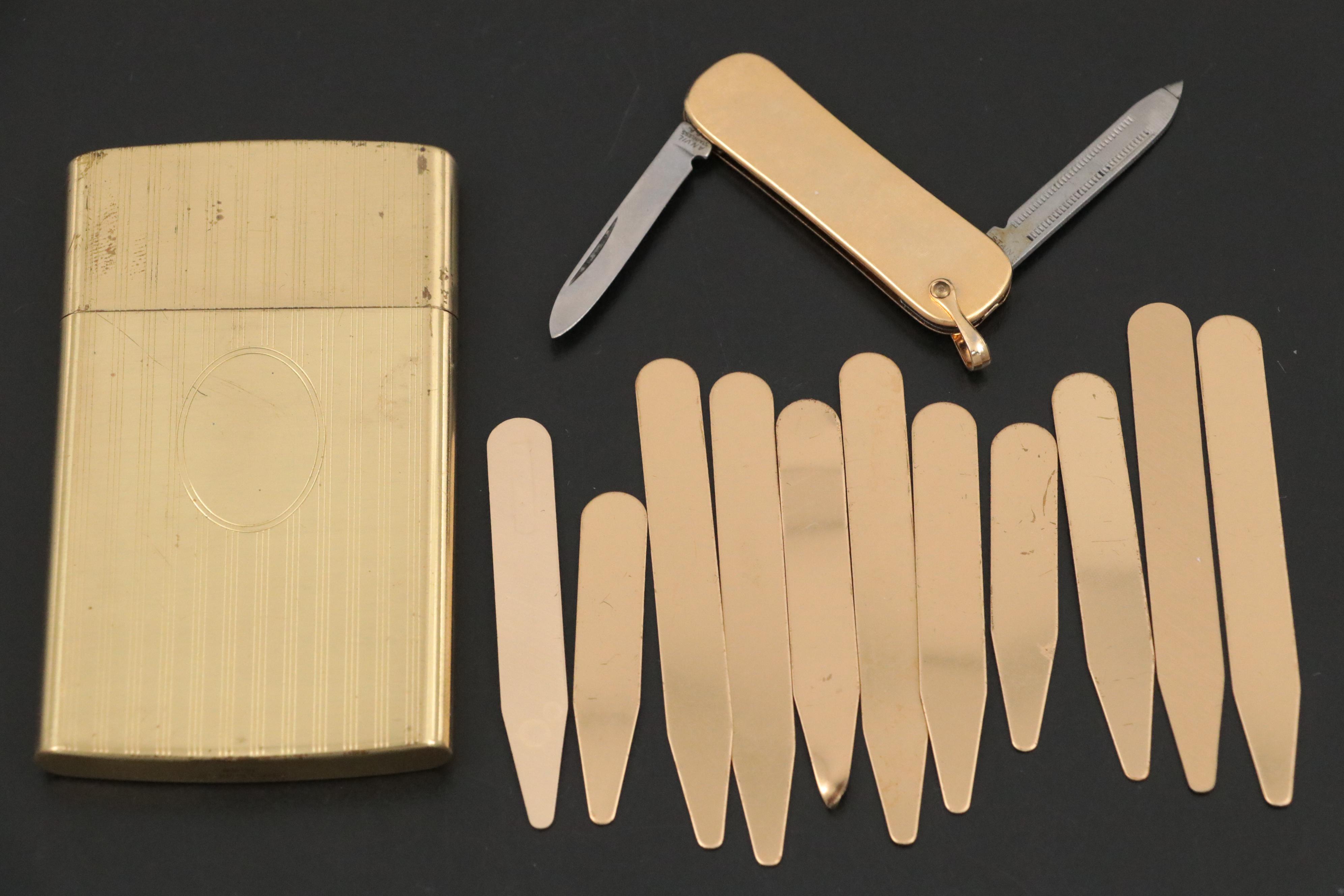 Chas T. Kennedy Brass Cigarette Case with Brass Collar Stays and More Décor