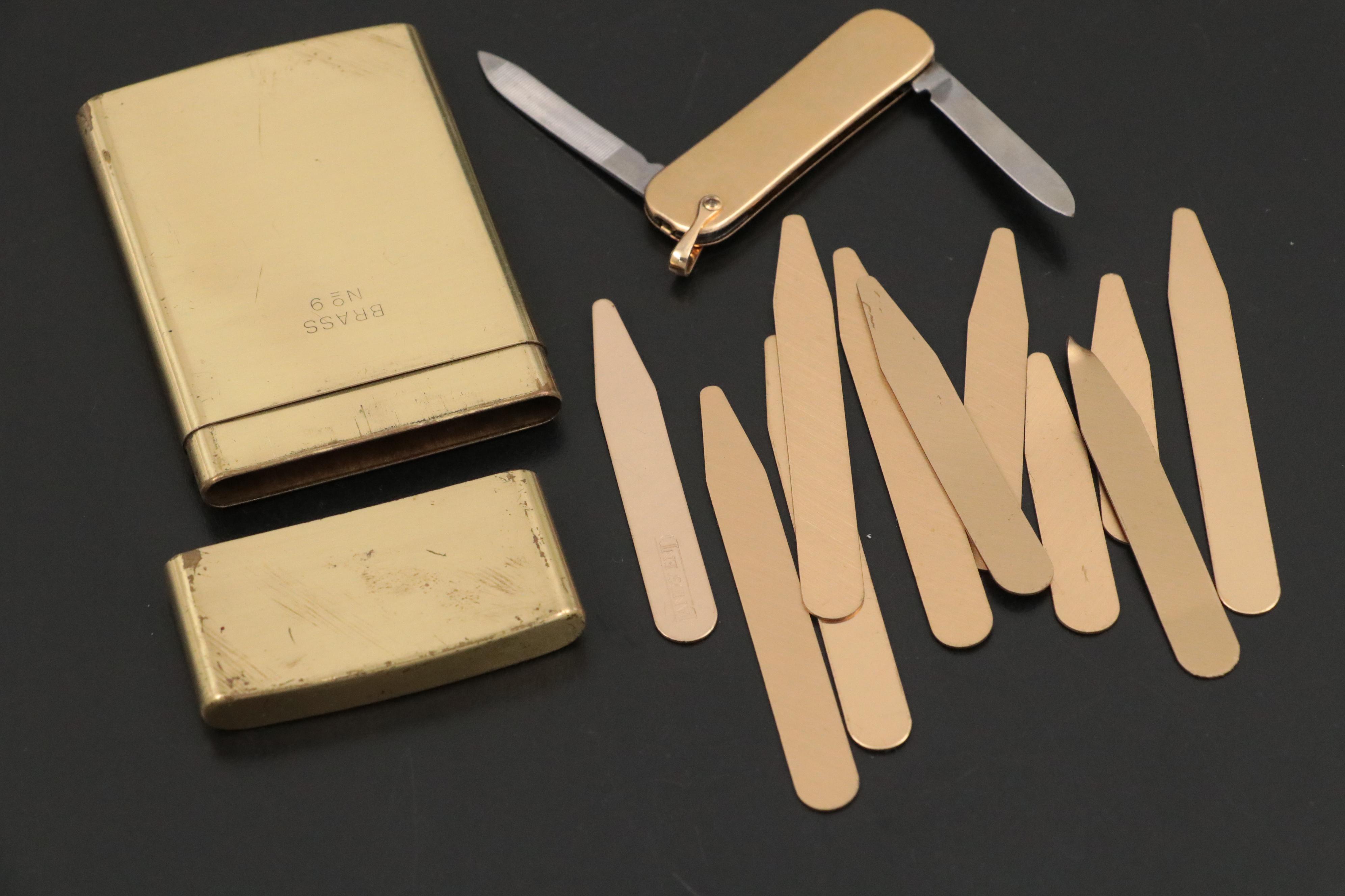 Chas T. Kennedy Brass Cigarette Case with Brass Collar Stays and More Décor