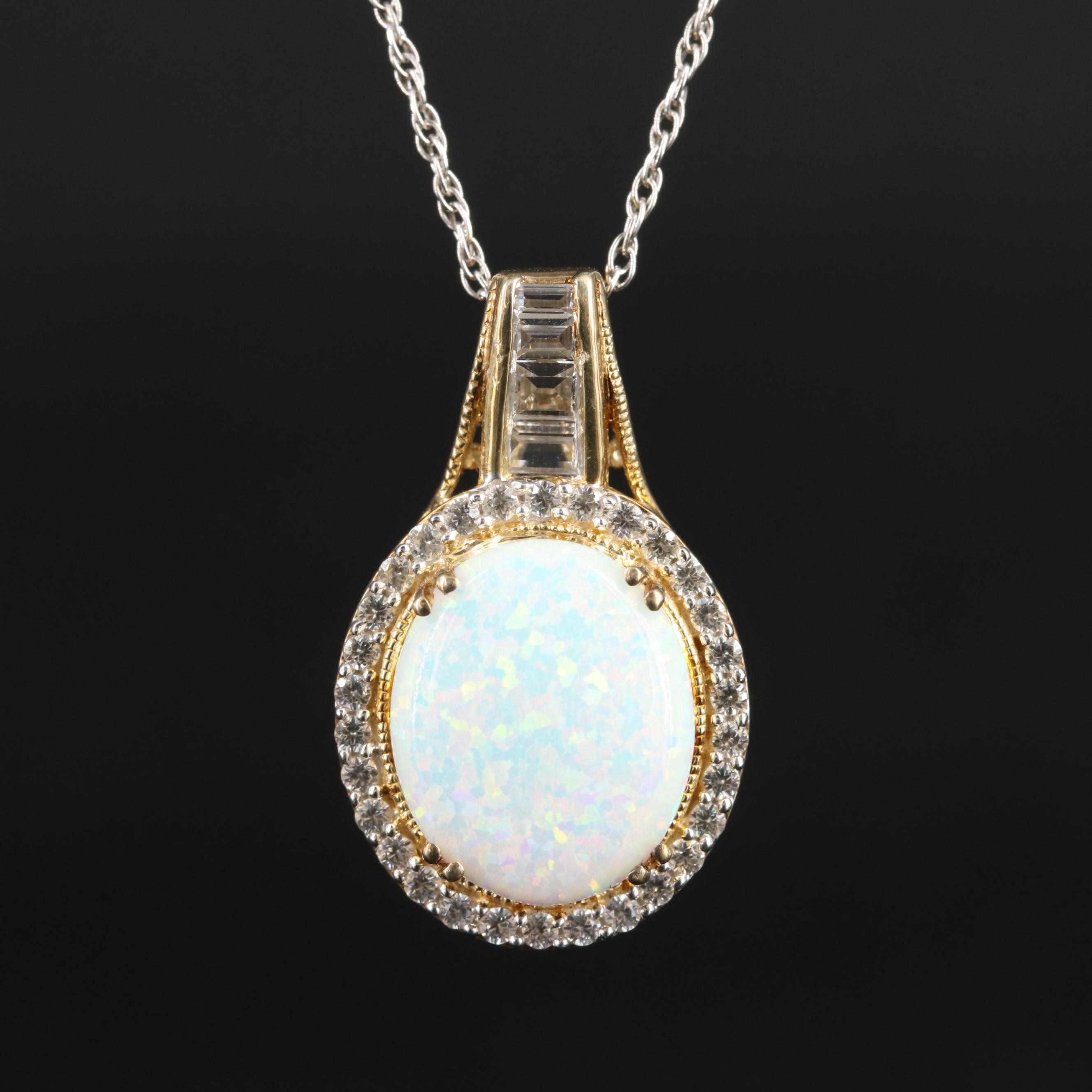 Sterling Opal and Sapphire Pendant Necklace