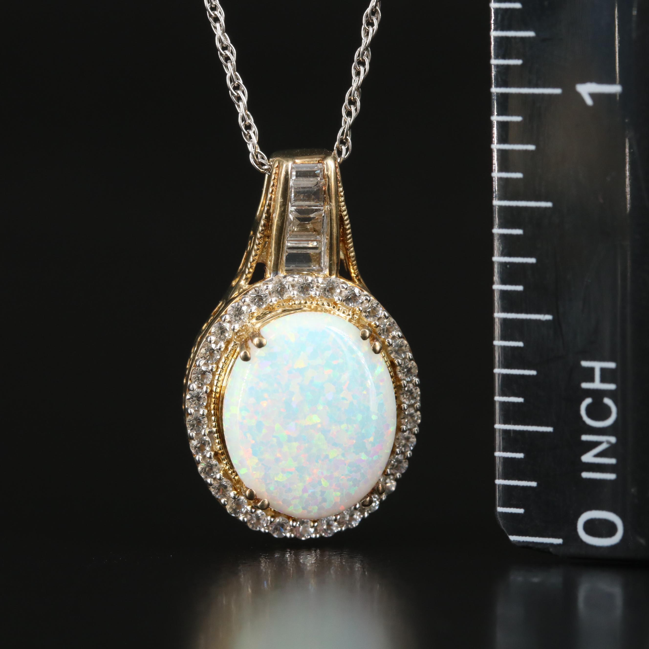 Sterling Opal and Sapphire Pendant Necklace