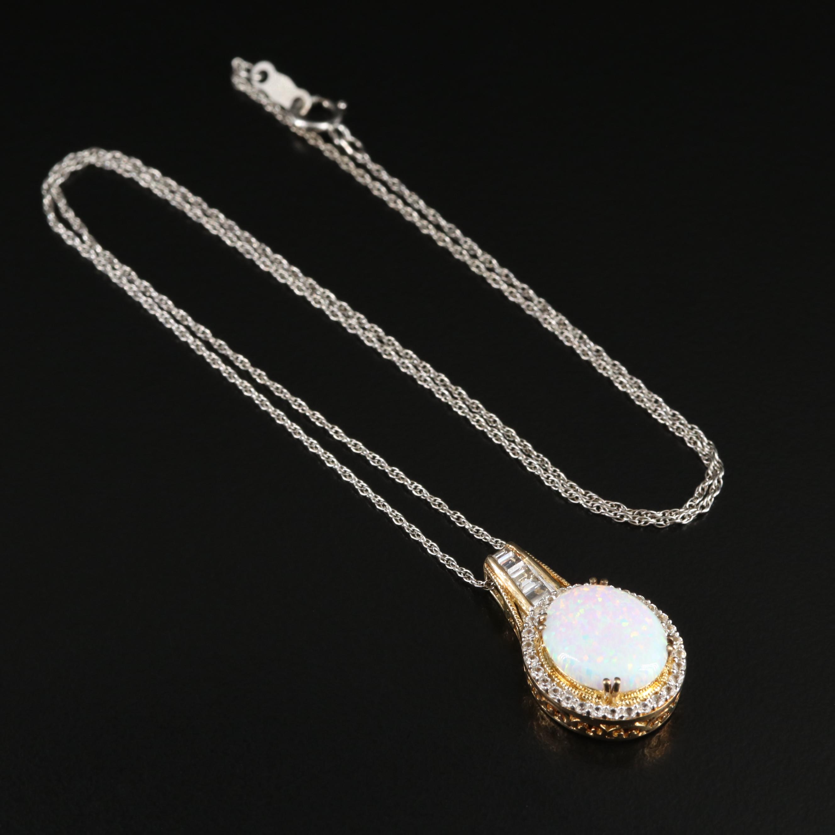 Sterling Opal and Sapphire Pendant Necklace