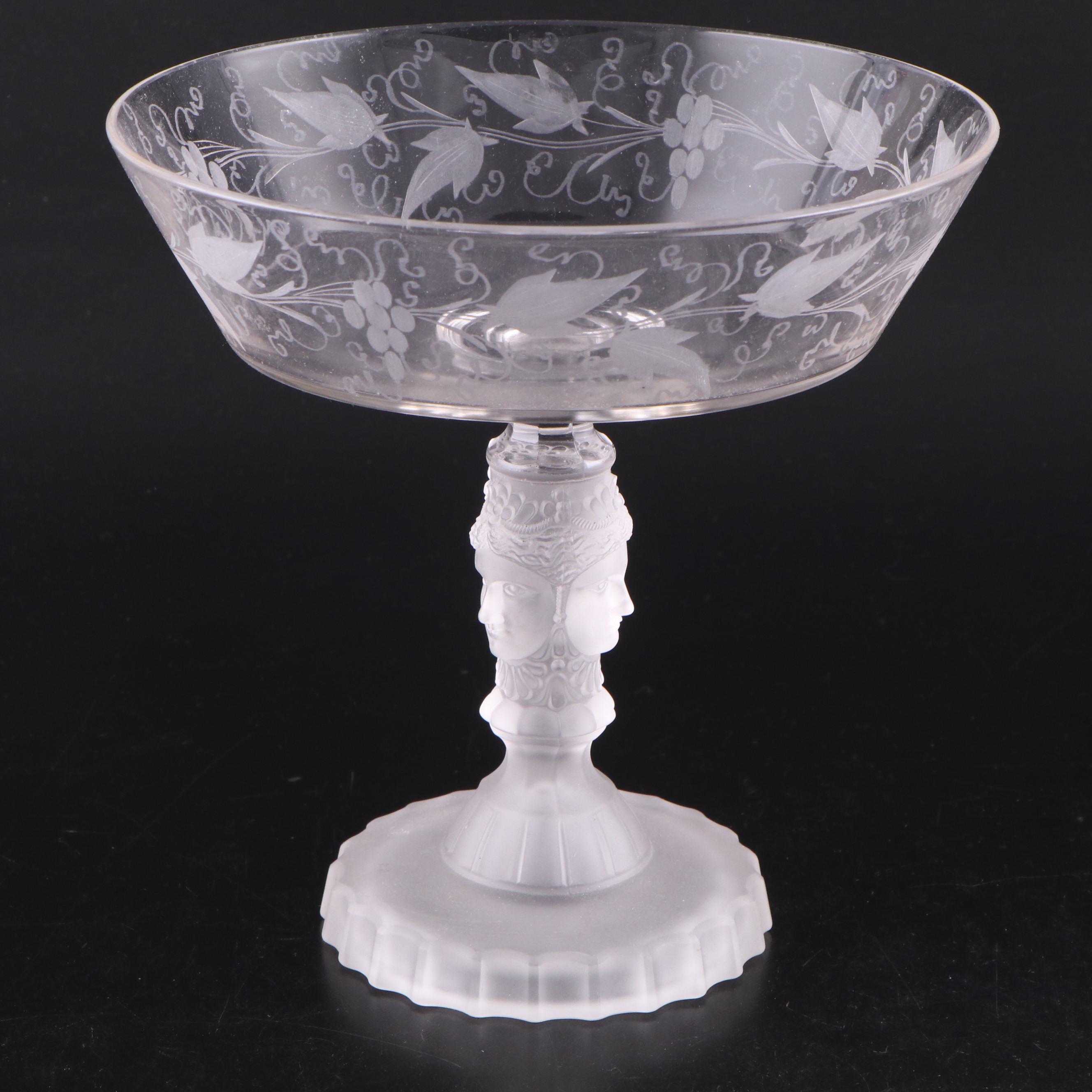 Duncan & Miller "Three Faces" Compote with Other Glass Stemware and Compotes