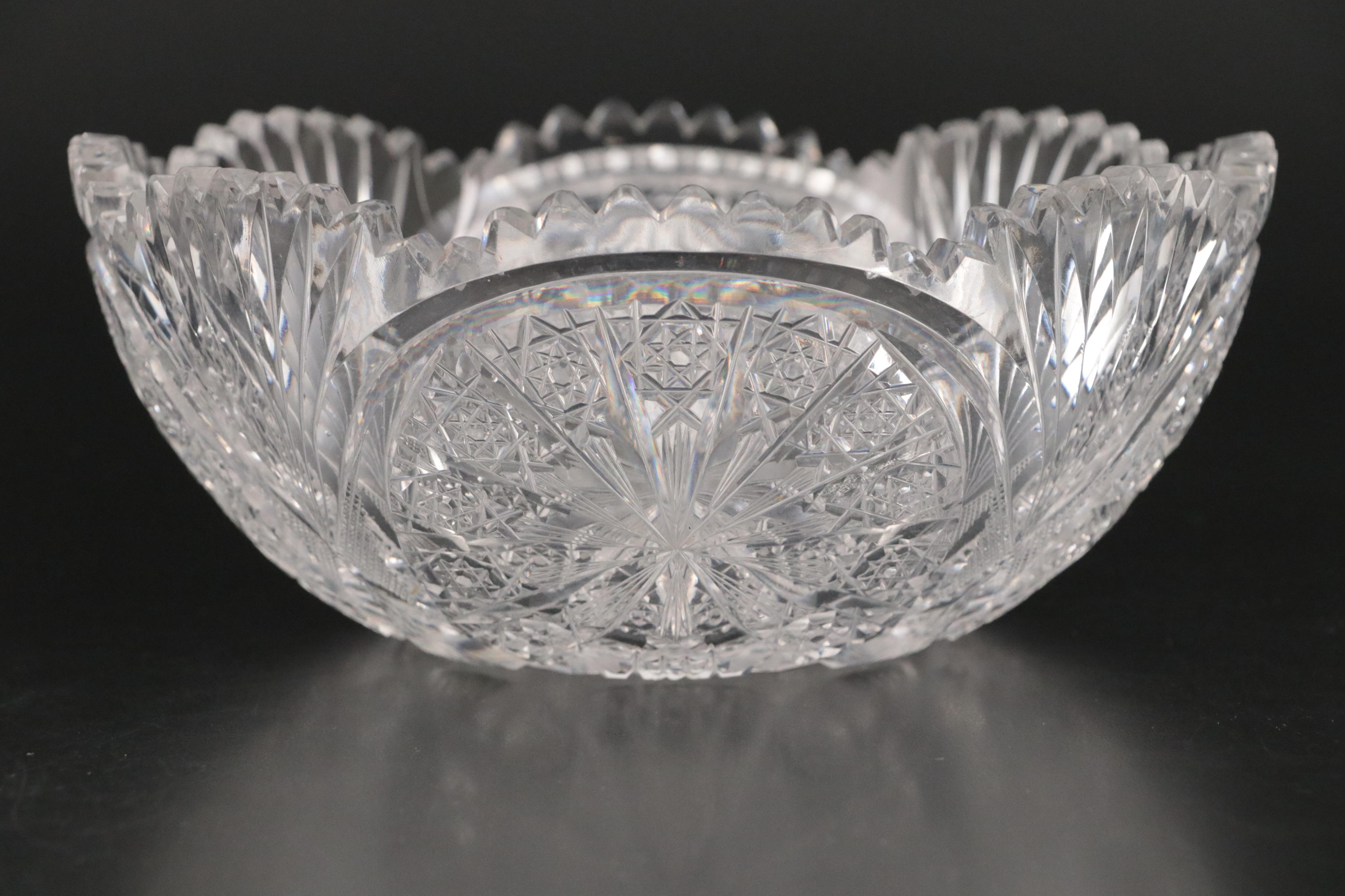 Scalloped Cut Crystal Bowls with Wheel and Star Motifs