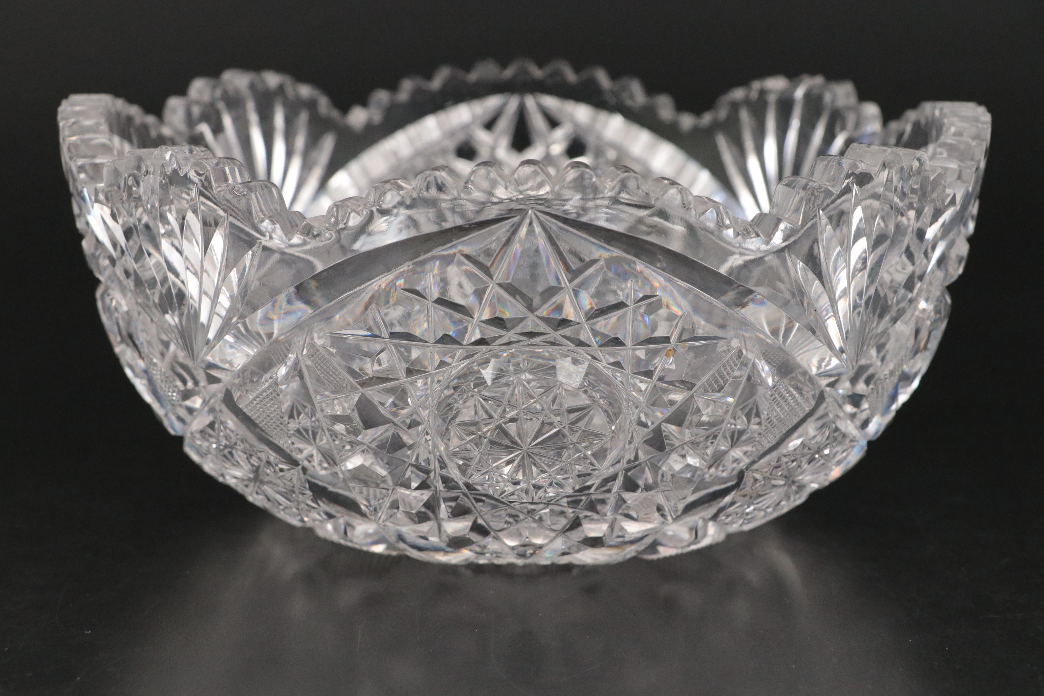 Scalloped Cut Crystal Bowls with Wheel and Star Motifs