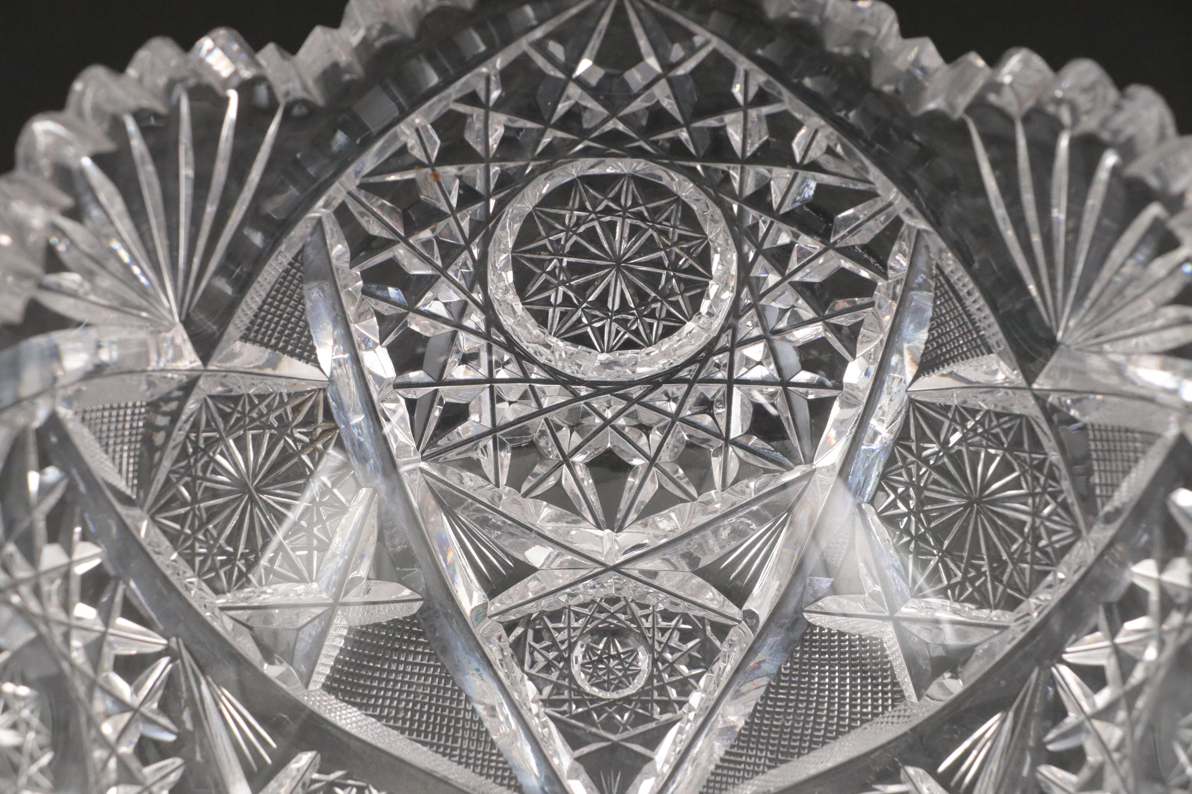 Scalloped Cut Crystal Bowls with Wheel and Star Motifs