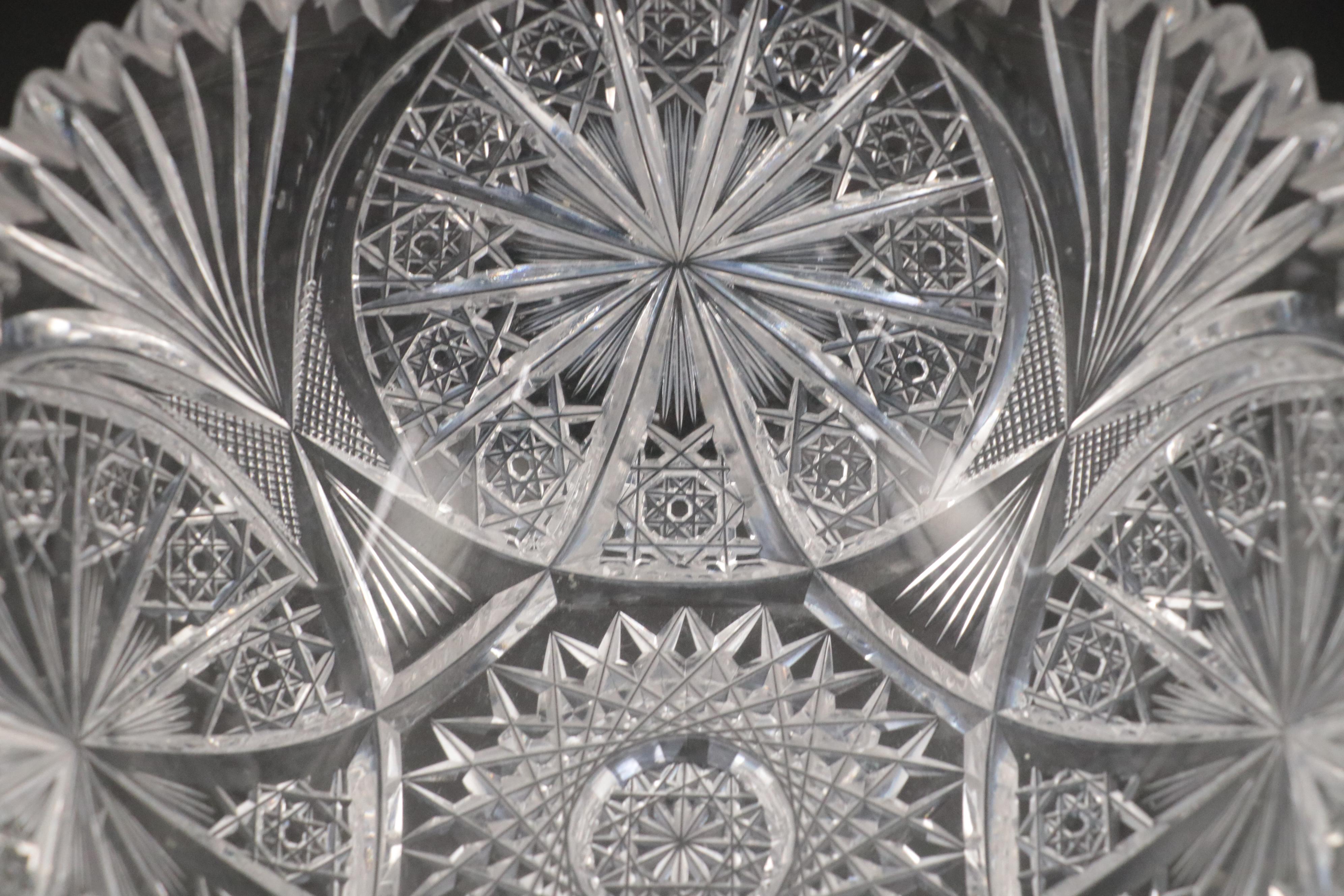 Scalloped Cut Crystal Bowls with Wheel and Star Motifs
