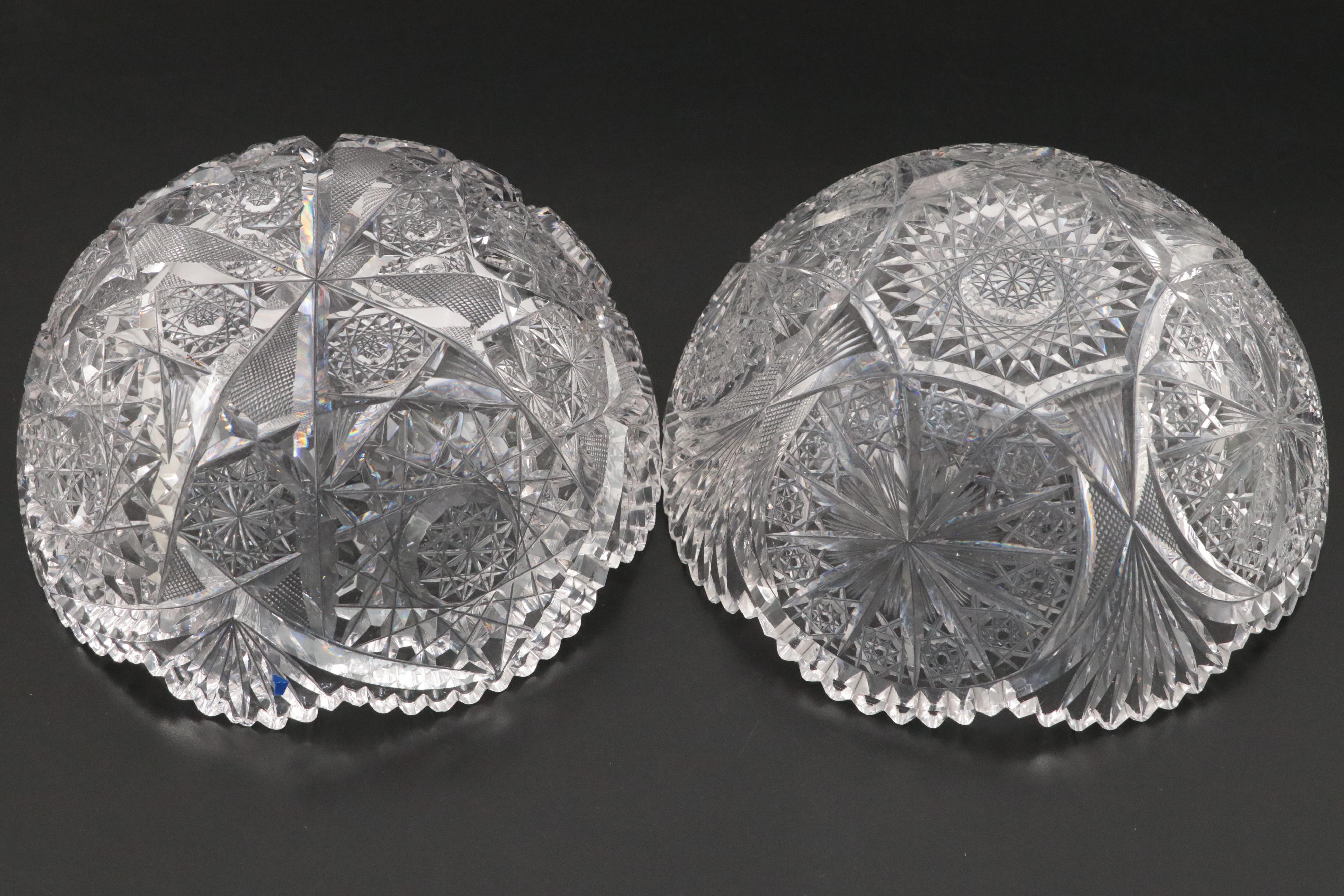 Scalloped Cut Crystal Bowls with Wheel and Star Motifs