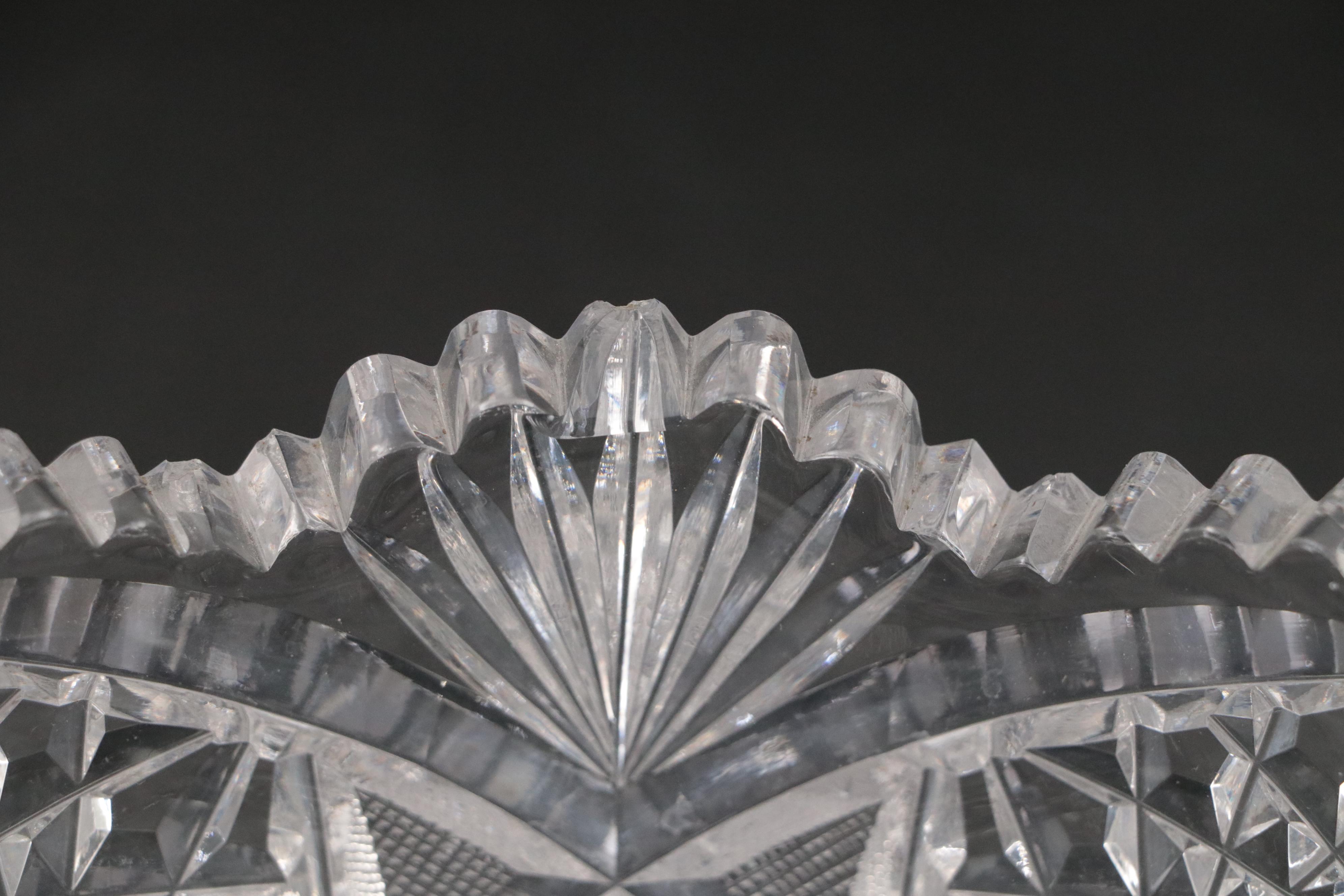Scalloped Cut Crystal Bowls with Wheel and Star Motifs