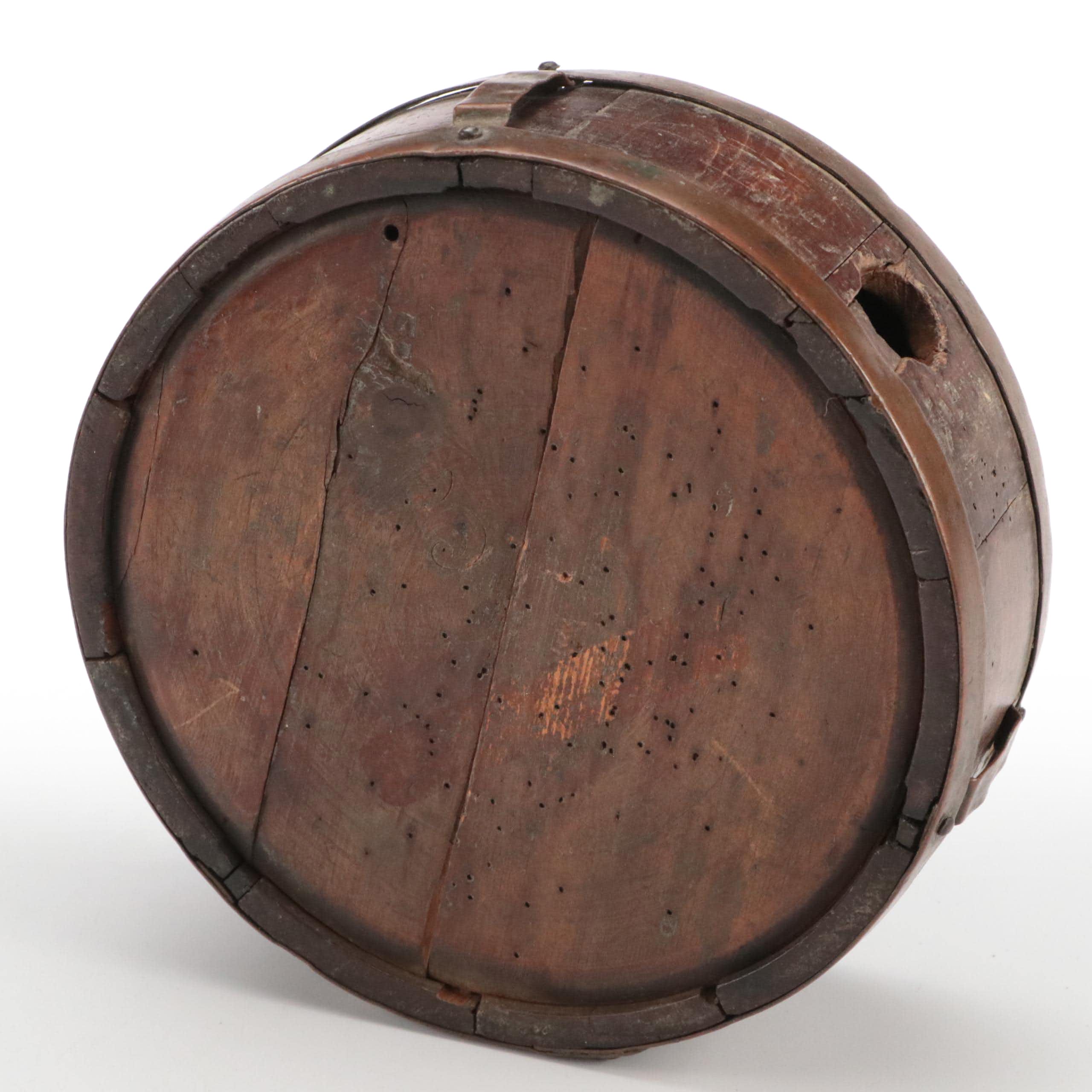 Civil War Era Copper-Bound Wood Stave Canteen, 19th Century