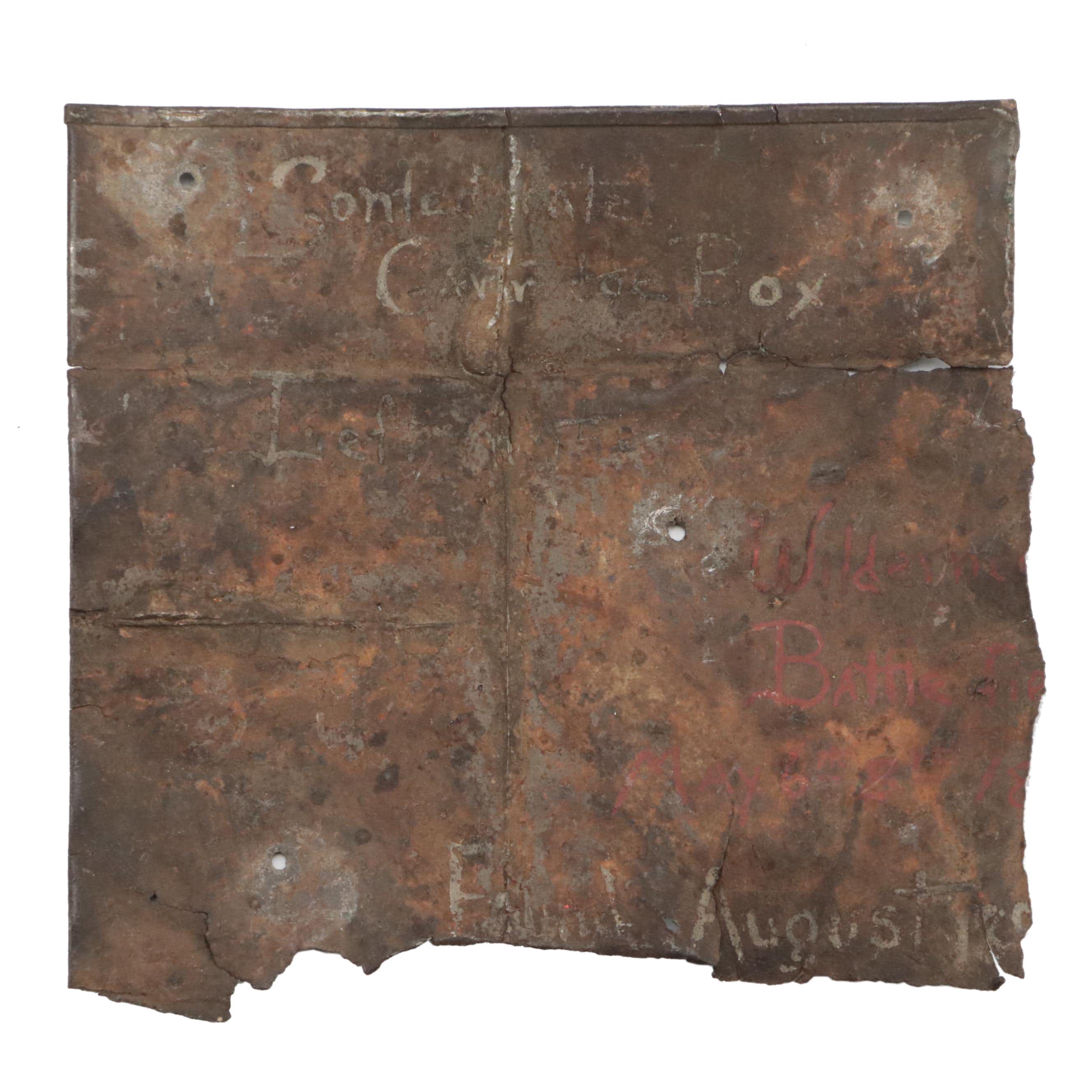 Civil War Era Cartridge Box Bin Fragment Inscribed "Confederate Cartridge Box"