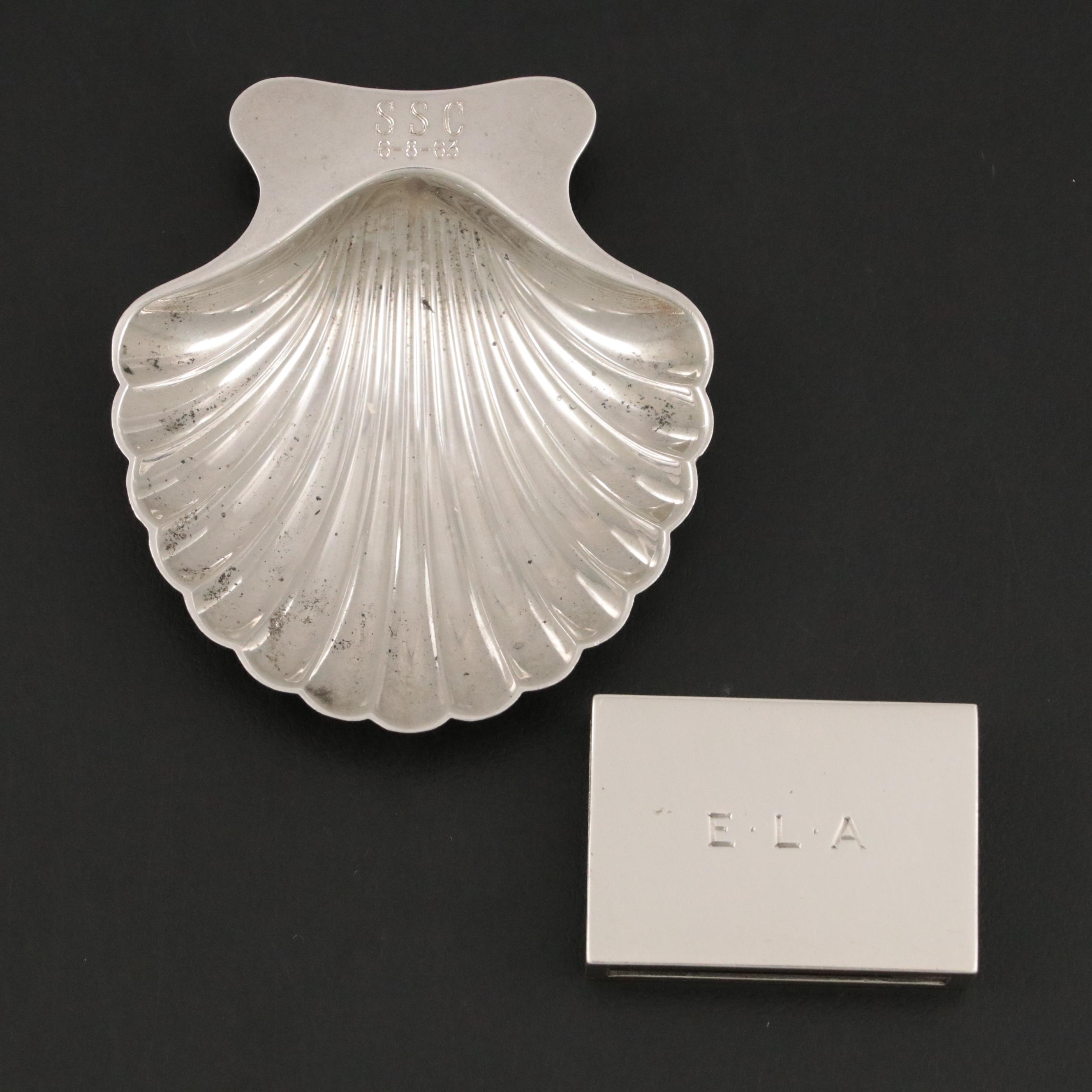 Tiffany & Co. Sterling Shell Nut Bowl with Matchbox Holder, Mid-20th Century