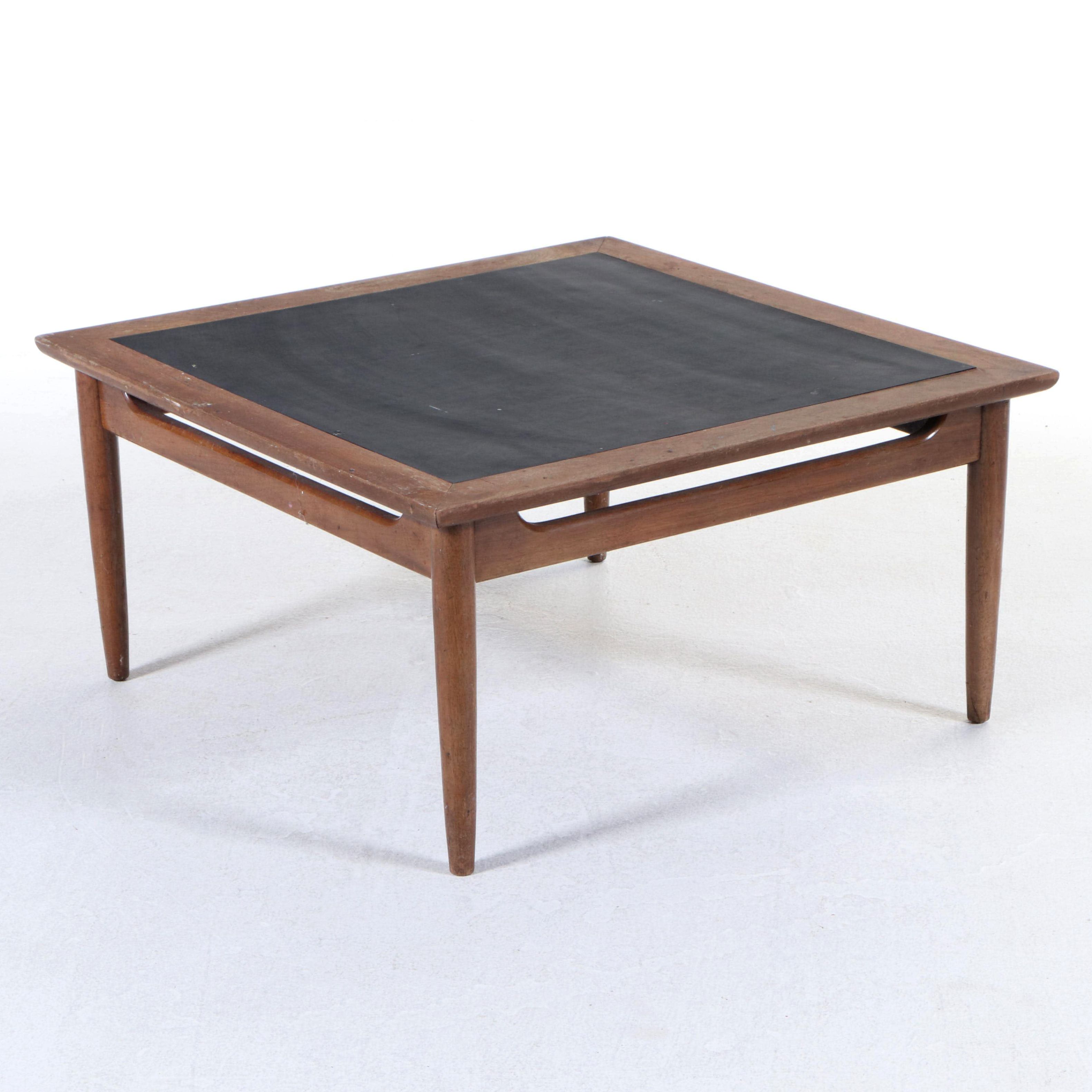 Mid Century Modern Walnut and Black Laminate Coffee Table