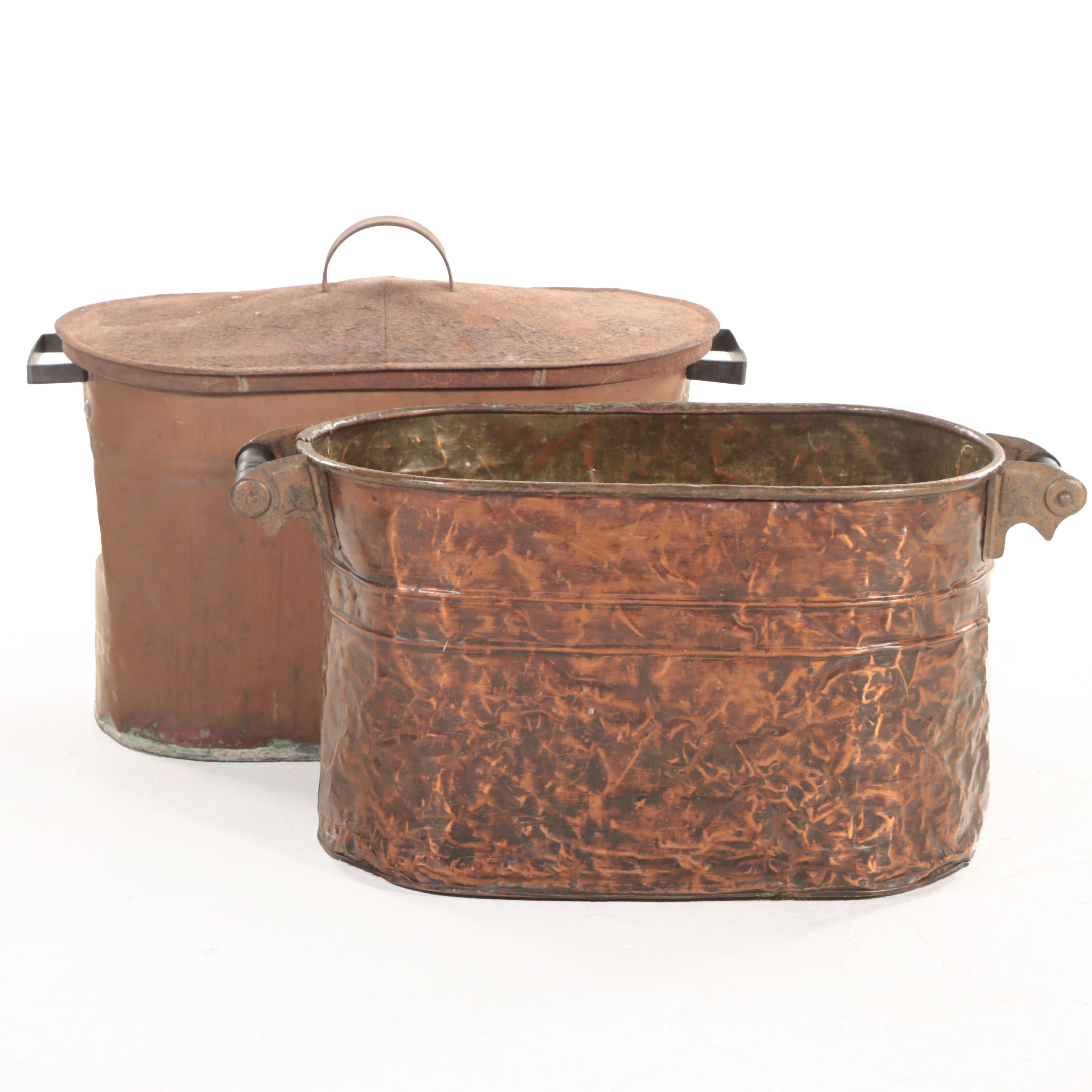 Double-Handled Copper Boiler Wash Tub and Distressed Copper Wash Tub