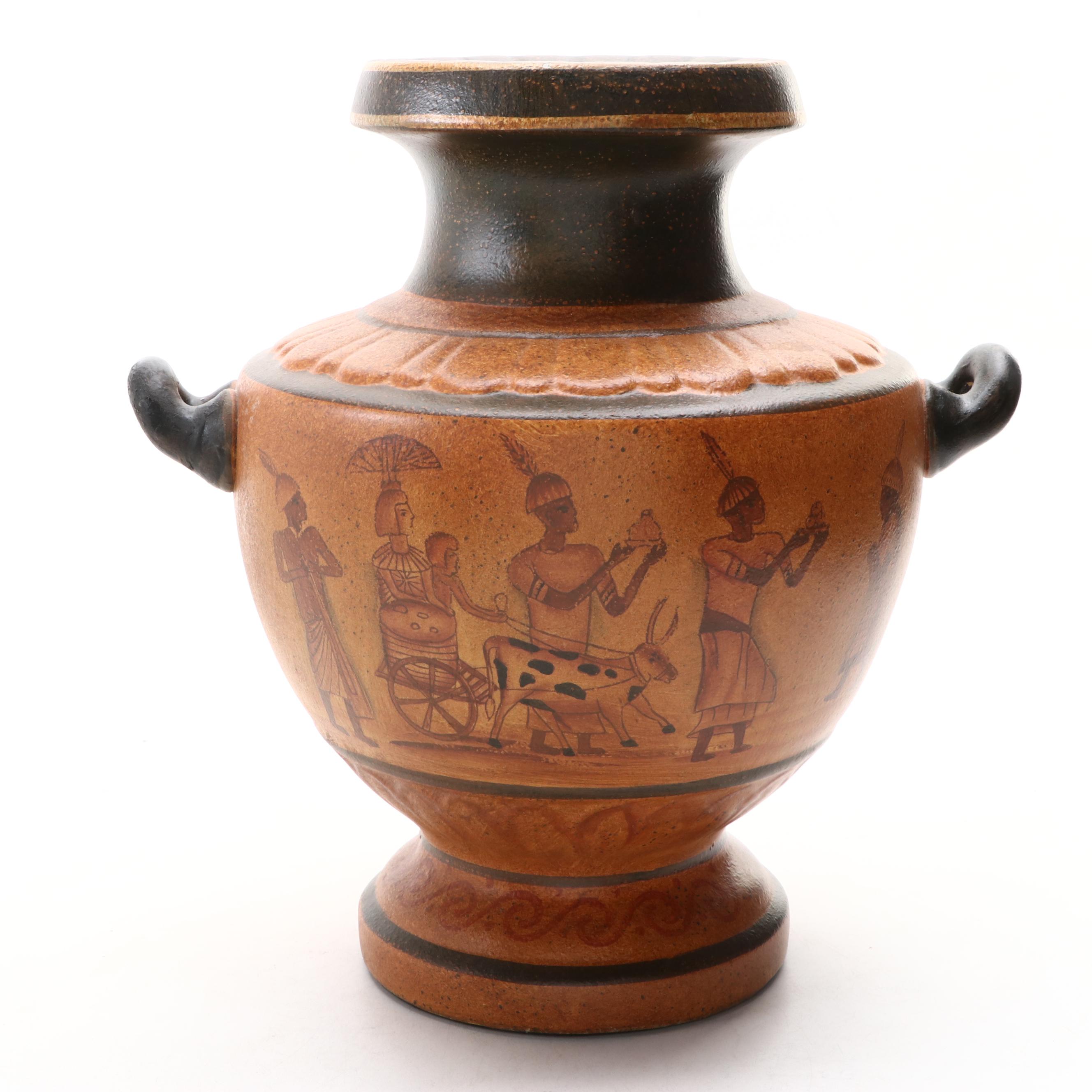 Greco-Roman Style Amphora Vase with Egyptian-Aesthetic Decorations